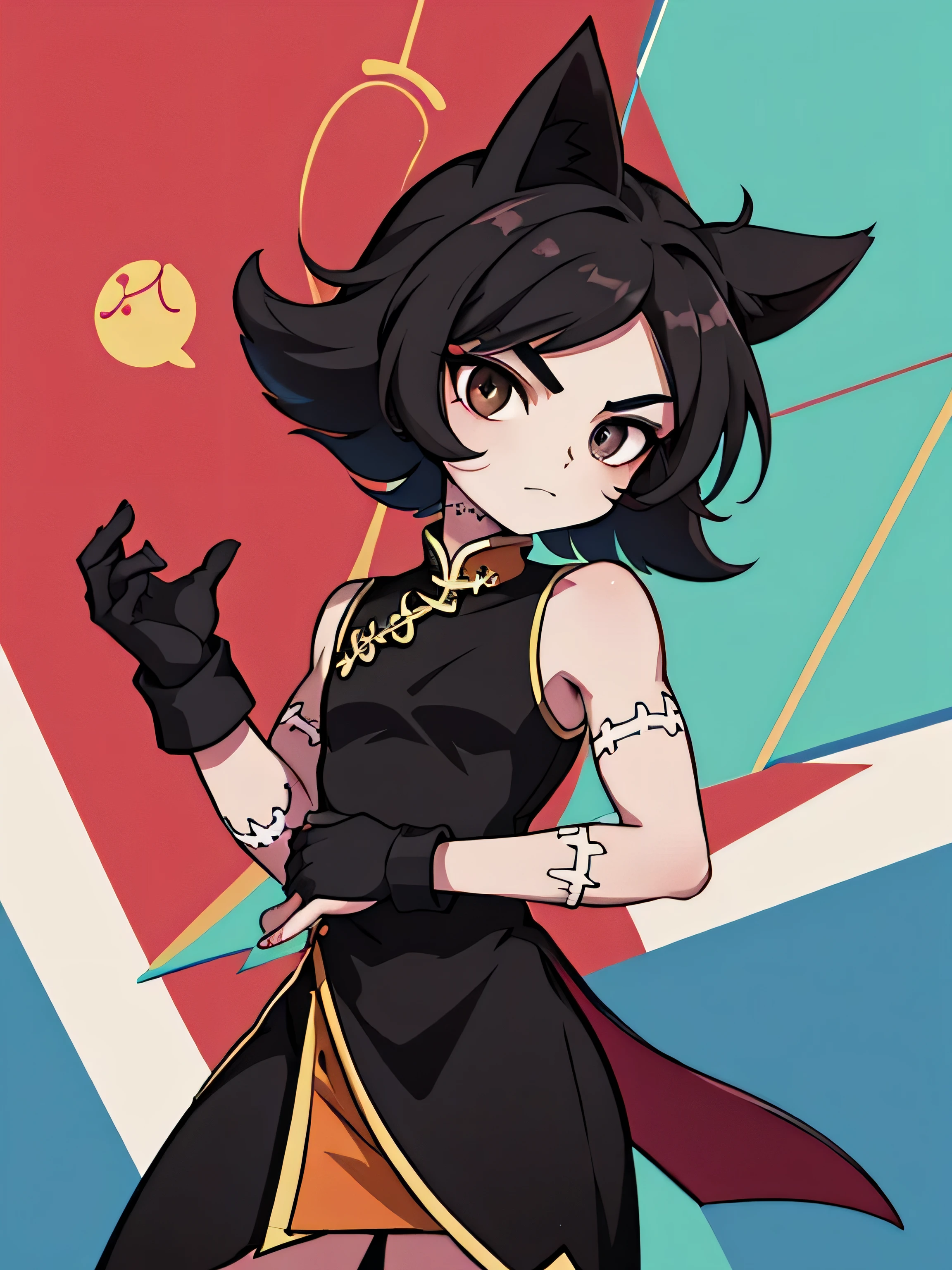 A somewhat feminine boy with black hair and dark brown eyes from Brawlhalla, con un qipao blanco, cintura delgada 