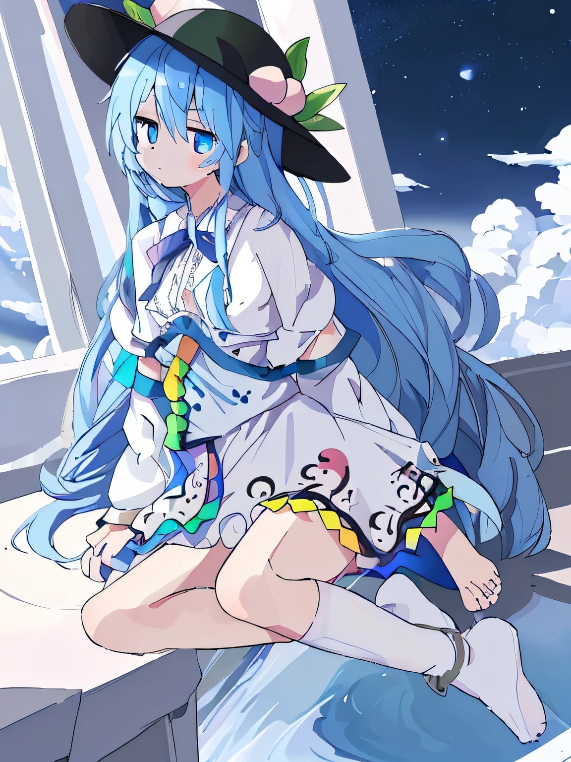 (masterpiece),best quality, expressive eyes, perfect face, 1girl,
hands on waist,beautiful, gorgeous,anime,girl,lora,hinanawi tenshi, blue hair, blue haired, floating clothes,waist grab, grabbing waist, mains sur les hanches , hands on hips,flat chest