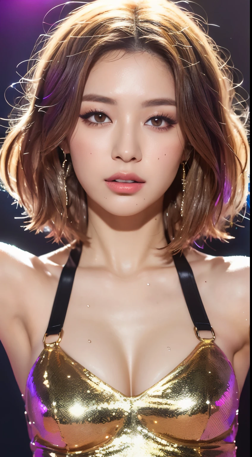 (masterpiece:1.2), ultra detailed, ultra high res, (realistic, photo realistic:1.37), high detail RAW color photo, professional photograph, an extremely delicate and beautiful, extremely detailed, 8k wallpaper, Amazing, finely detail, huge file size, extremely detailed beautiful girl, extremely detailed face, extremely detailed eyes, extremely detailed skin, extremely detailed fingers, extremely detailed nose, extremely detailed mouth, perfect anatomy, highly detailed background, (a famous actress of Japan:1.2), (gyaru:1.1), (flat chest:1.6), Dynamic lighting, bondage, rubber, leather corset, harness, Knee-high boots, BDSM, dynamic pose, (dark room), (from below:1.1),