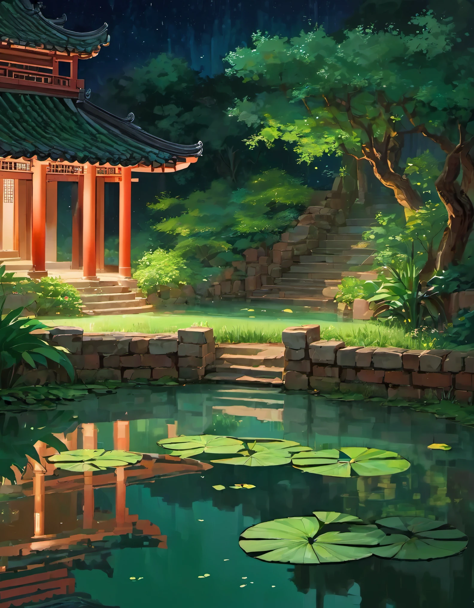 he night rain gently caresses the surface of the ancient well, creating ripples as if echoing the ripples in the hearts of ancient people. The red-brick and green-tiled ancient dwellings are reflected in the pond, resembling a scenery from an ancient painting.