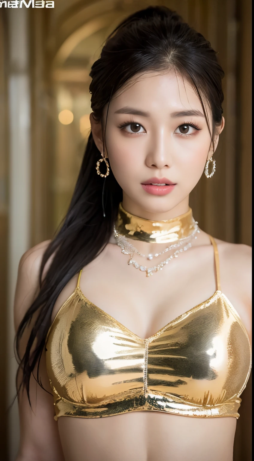 ((highest quality, 8K, masterpiece: 1.3)), sharp focus: 1.5, beautiful woman with perfect body: 1.4, slim belly: 1.2, ((long ponytail, big: 1.2)), (Gets wet and sticks to the skin), Very detailed face and skin texture, fine eyes, double eyelid, sunburned skin, sexy, sunburned, (long eyelashes + smoky eyeliner + sparkle in the eyes + red eyeshadow + glossy lips + エロsexyメイク: 1.1), look at your knees,