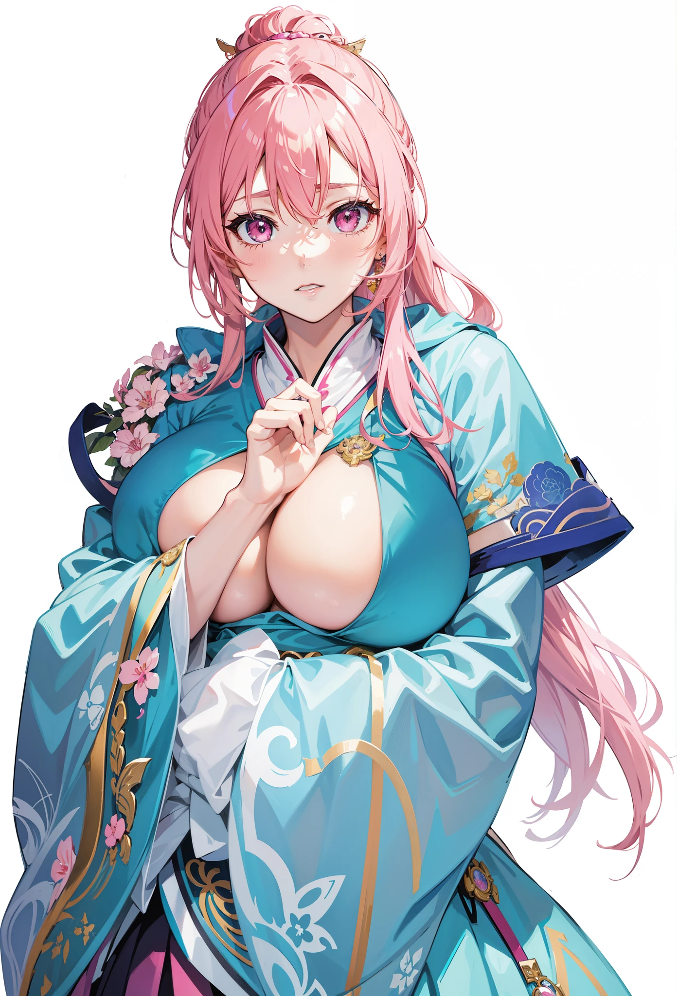 A woman with pink hair, seductive anime girl, Beautiful charming anime woman, guweiz, Super Soniko，detailed anime characters art, beautiful anime girl, Beautiful anime woman, anime illustration, anime characters art, Attractive anime girl, female anime characters, guweiz on pixiv artstation, anime characters, pixiv,Three Kingdoms style，huge breasts，exposed breasts，girl wearing topless dress，pink hair girl，Girl with pink eyes，sexy girl
