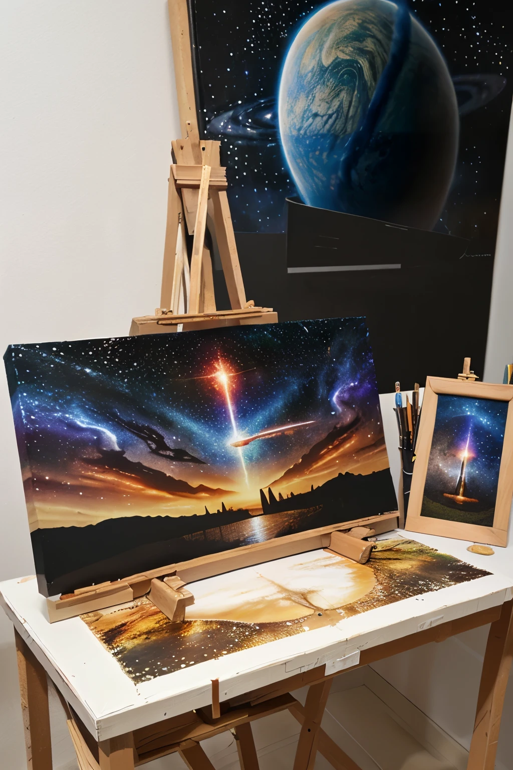 art table kit eith galactic themed on it