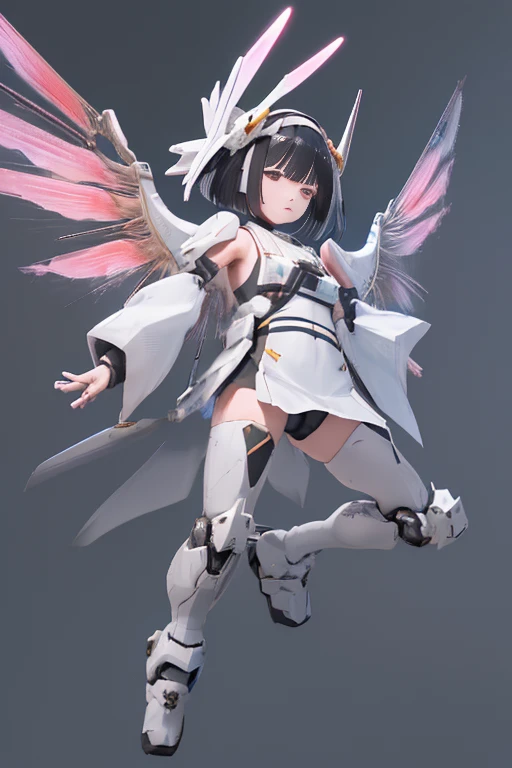 (highest quality)), ((masterpiece)), (very detailed: 1.3), 3D, (1 girl and 1 dog),{(japanese young girl)}, ((wears a futuristic Gundam mecha)),(Gundam), with headgear, with v-fin , ((unarmored cleavage)), ((unarmored stomach)), ((unarmored upper arms)), ((unarmored face)), (unarmored hands), (unarmored waist), ((unarmored thighs)), (unarmored ankles), japanese girl wear light blue and white striped pantie under armor, {{Shiba Inu}}, destroyed city background, multilayer textureperfect proportions, octane rendering, duotone lighting, Low ISO, wide aperture, White balance, Rule of thirds, ultra HD16k, HDR (High Dynamic Range), Ray Tracing, NVIDIA RTX, Super Resolution, Subsurface Scattering, PBR Texturing, Post Processing, Anisotropic Filtering, Depth of Field, Maximum Clarity and Clarity, High efficiency subpixel, subpixel convolution, particles of light, light scattered, Tyndall effect, full body:1.5, battle pose, cute, (cute:1.2), (bob cut:1.3),三つ編み, 黒髪, 太い眉毛, 薄い色の虹彩, 大きくて輝いている黒い瞳, 長いまつげ, 小さく薄い色の自然な唇, (Average face of Japanese idols), (日本人特有の童顔:1.3), (baby face), 広いおでこ:1.2, ふっくらした頬, 小さな顎, visible side boob, (mechanical wings), holding weapon,holding huge weapon, holding Very large shield, , asymmetric body,looking at viewer,Focus on the eyes,with sleek and menacing design,