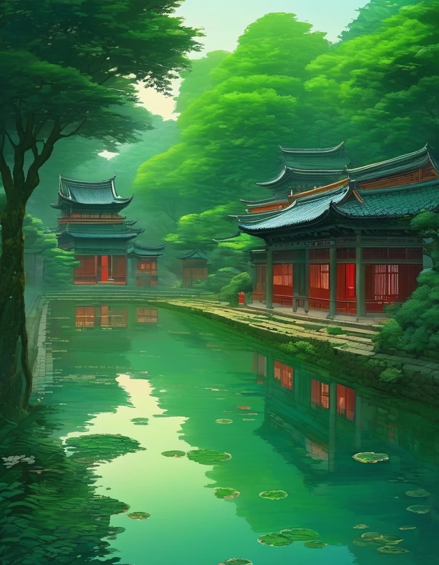 he night rain gently caresses the surface of the ancient well, creating ripples as if echoing the ripples in the hearts of ancient people. The red-brick and green-tiled ancient dwellings are reflected in the pond, resembling a scenery from an ancient painting.