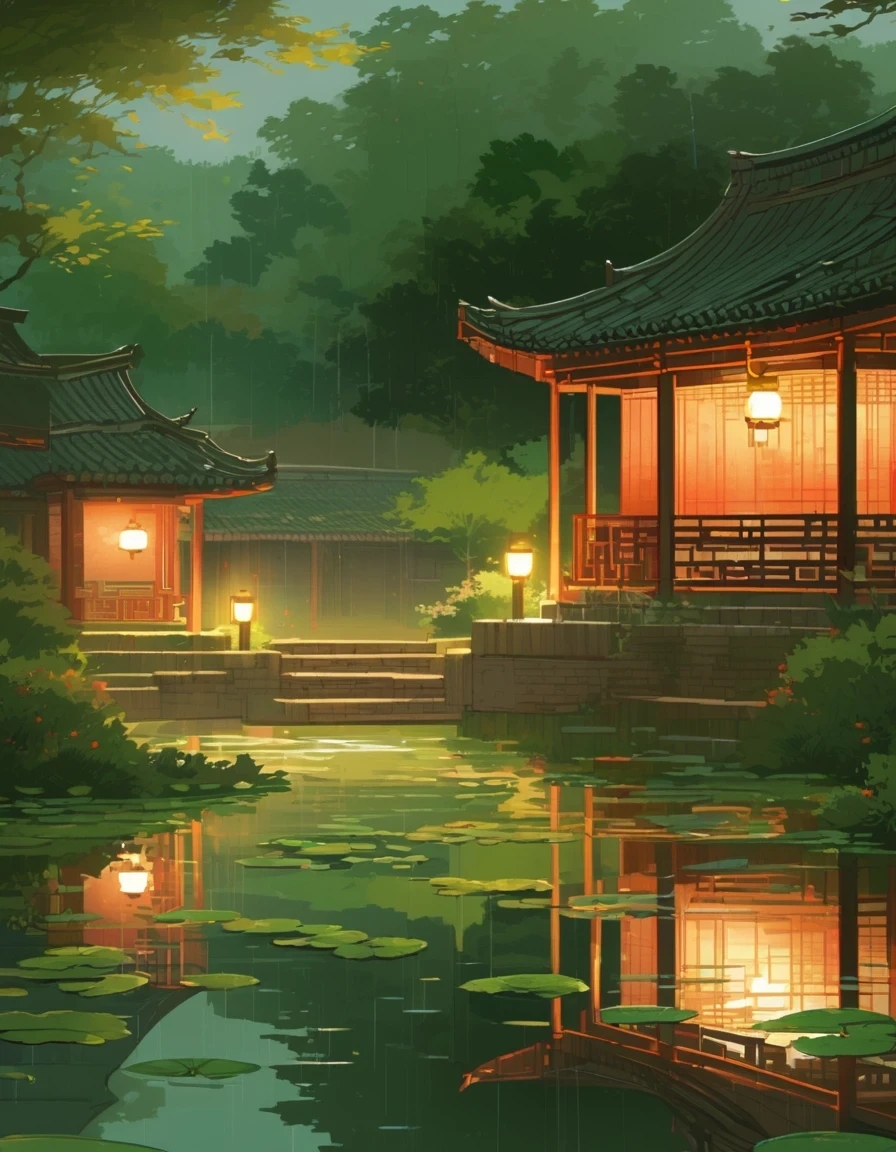 he night rain gently caresses the surface of the ancient well, creating ripples as if echoing the ripples in the hearts of ancient people. The red-brick and green-tiled ancient dwellings are reflected in the pond, resembling a scenery from an ancient painting.
