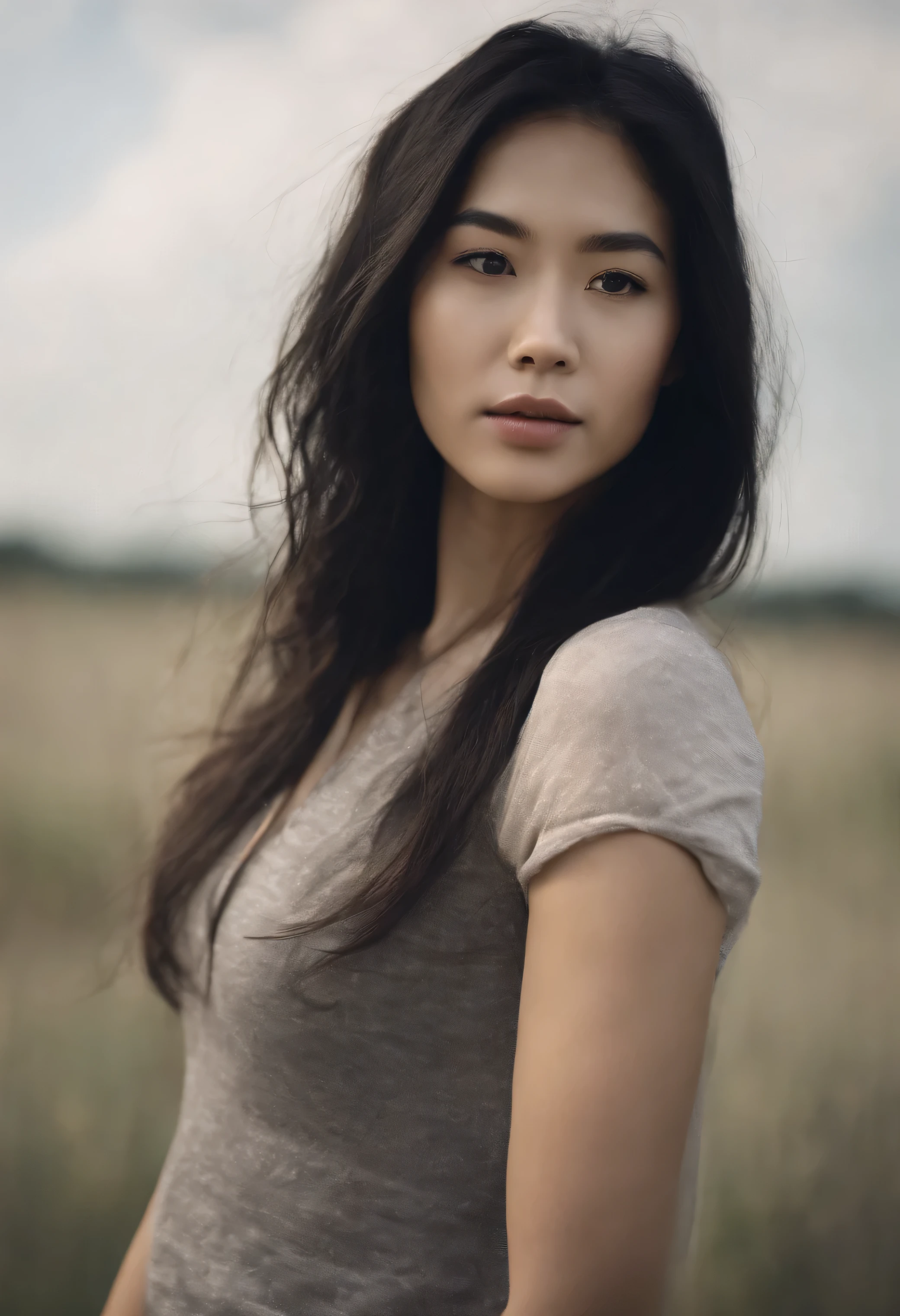 photo realistic, girl, black hair, blue eyes, asian,casual clothes