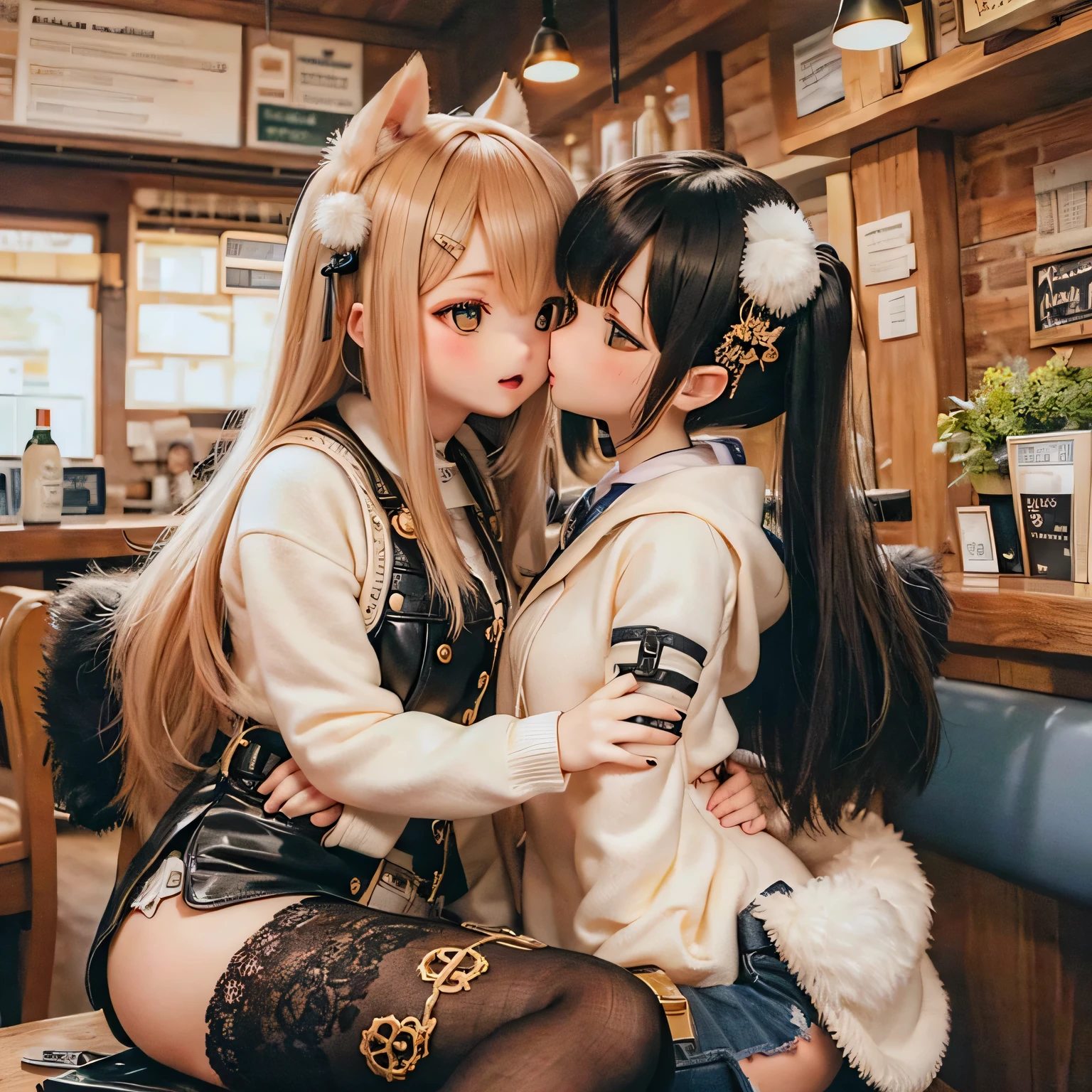 
shiba inu girls drink beer at a pub drunk lesbian kiss