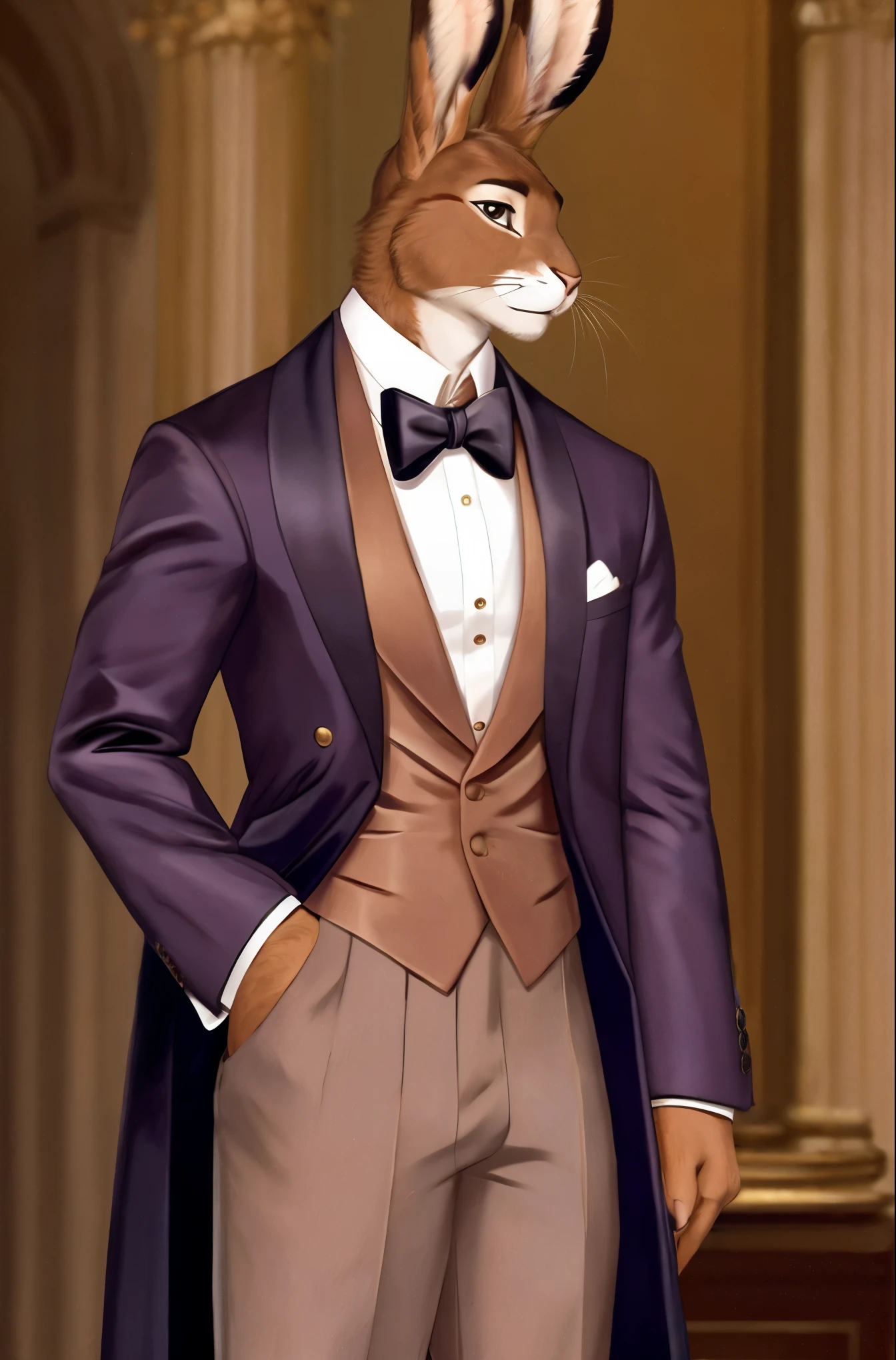 Brown hare, male, tall man, fur, furry, anthro, formal clothes, big ears