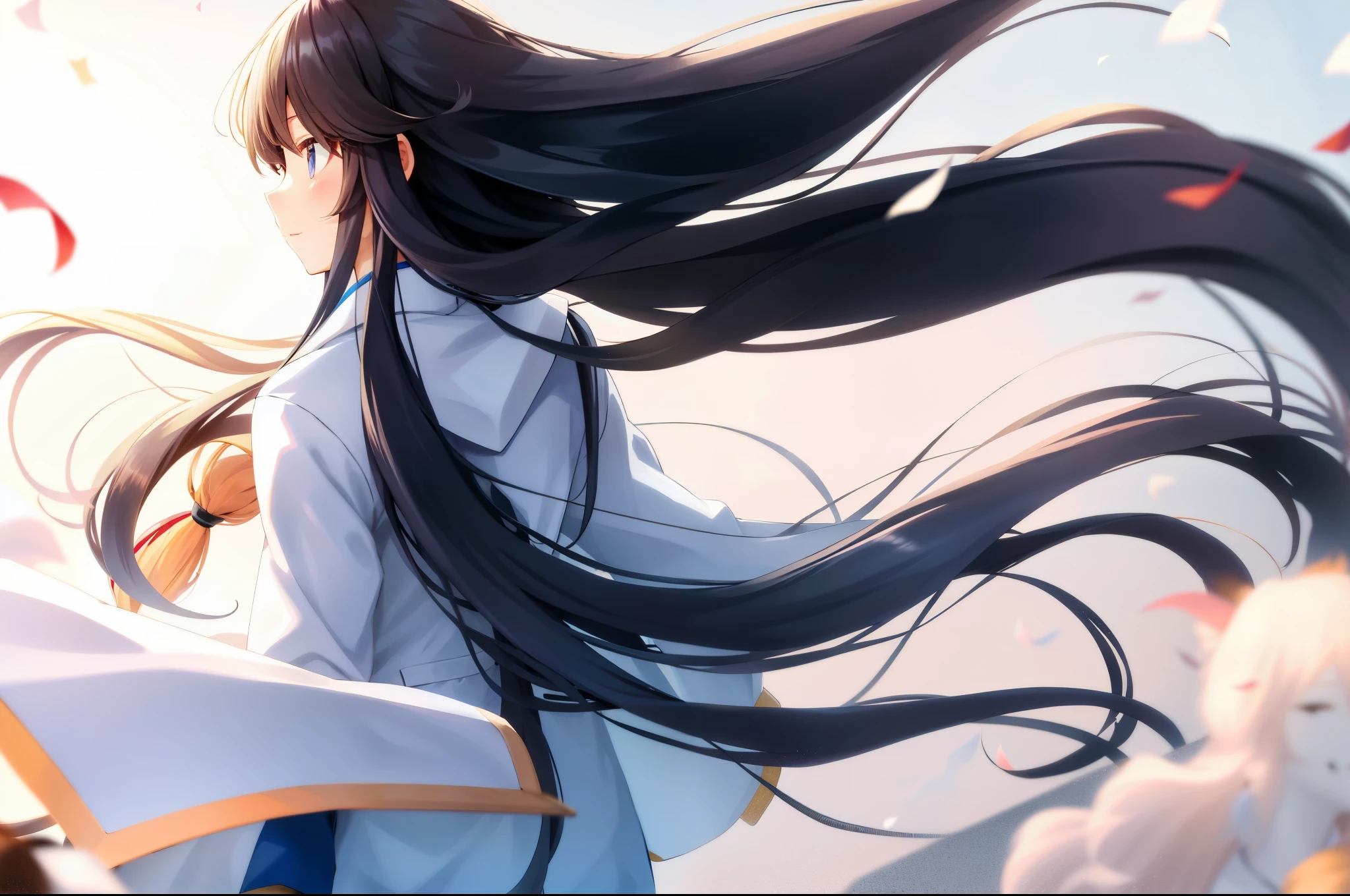 long hair girl、profile、hair blowing in the wind