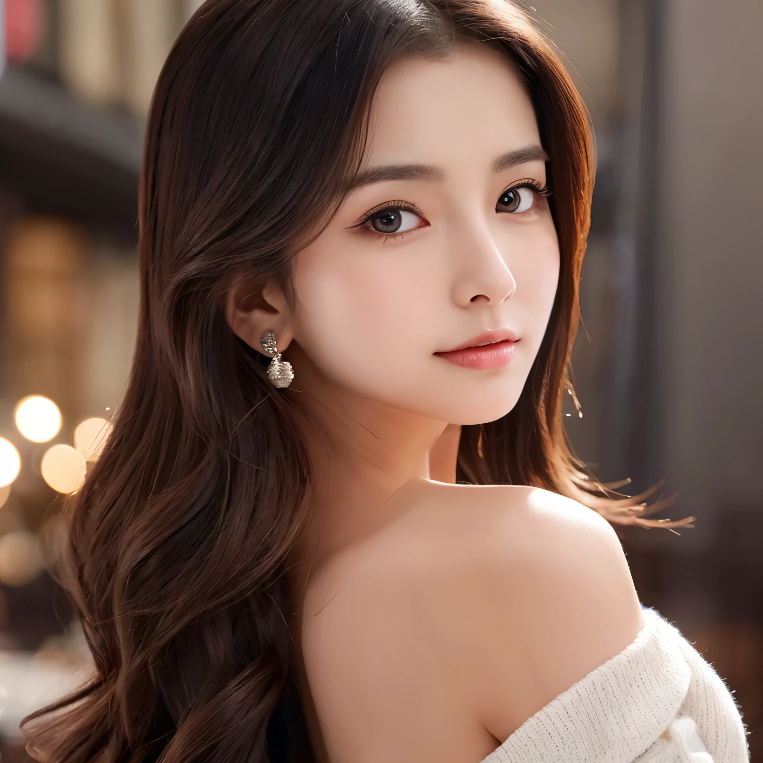 An innocent younger sister, a glamorous and  adult woman with a beautiful face and style.