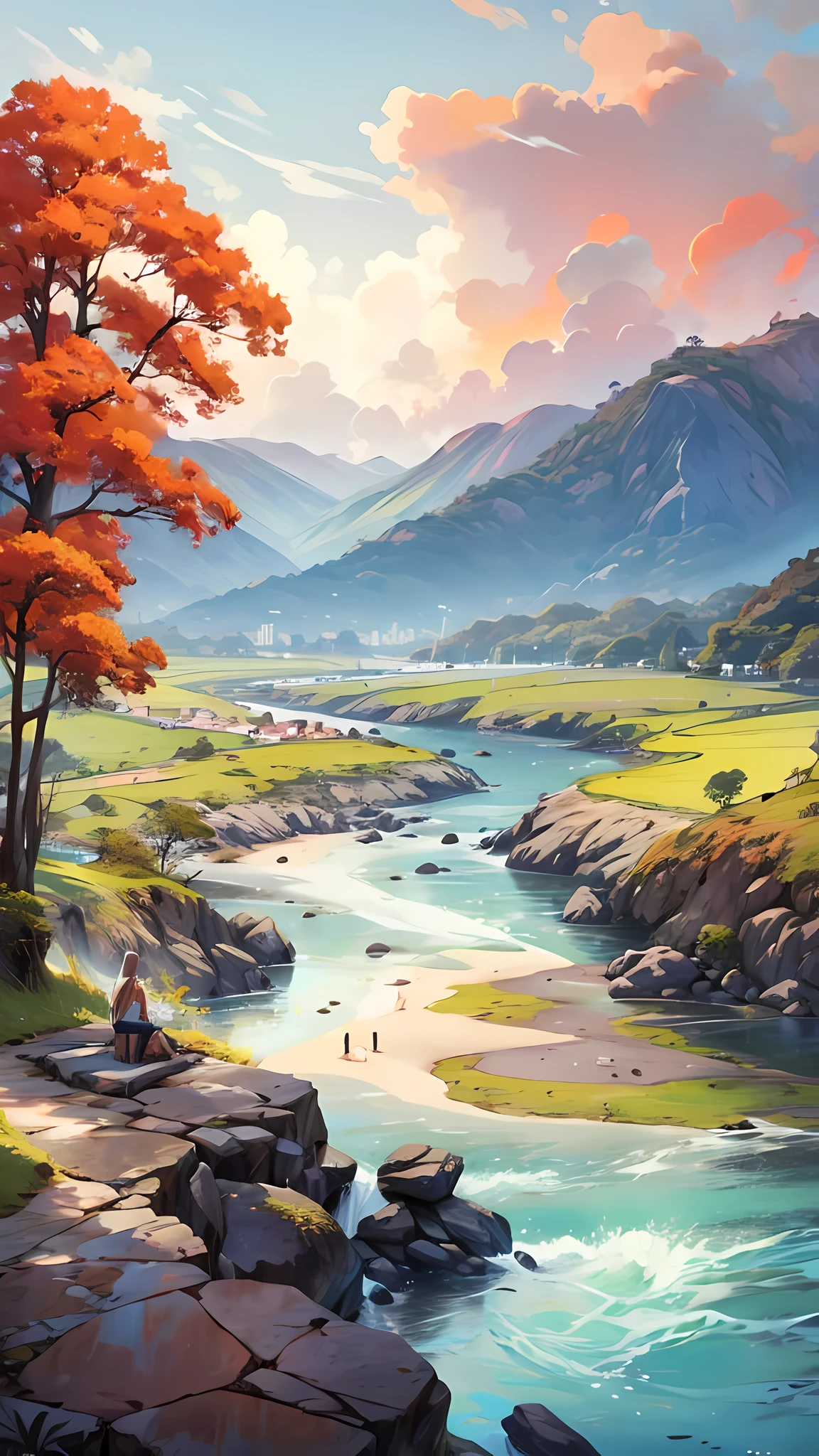 Uma paisagem com rio bela