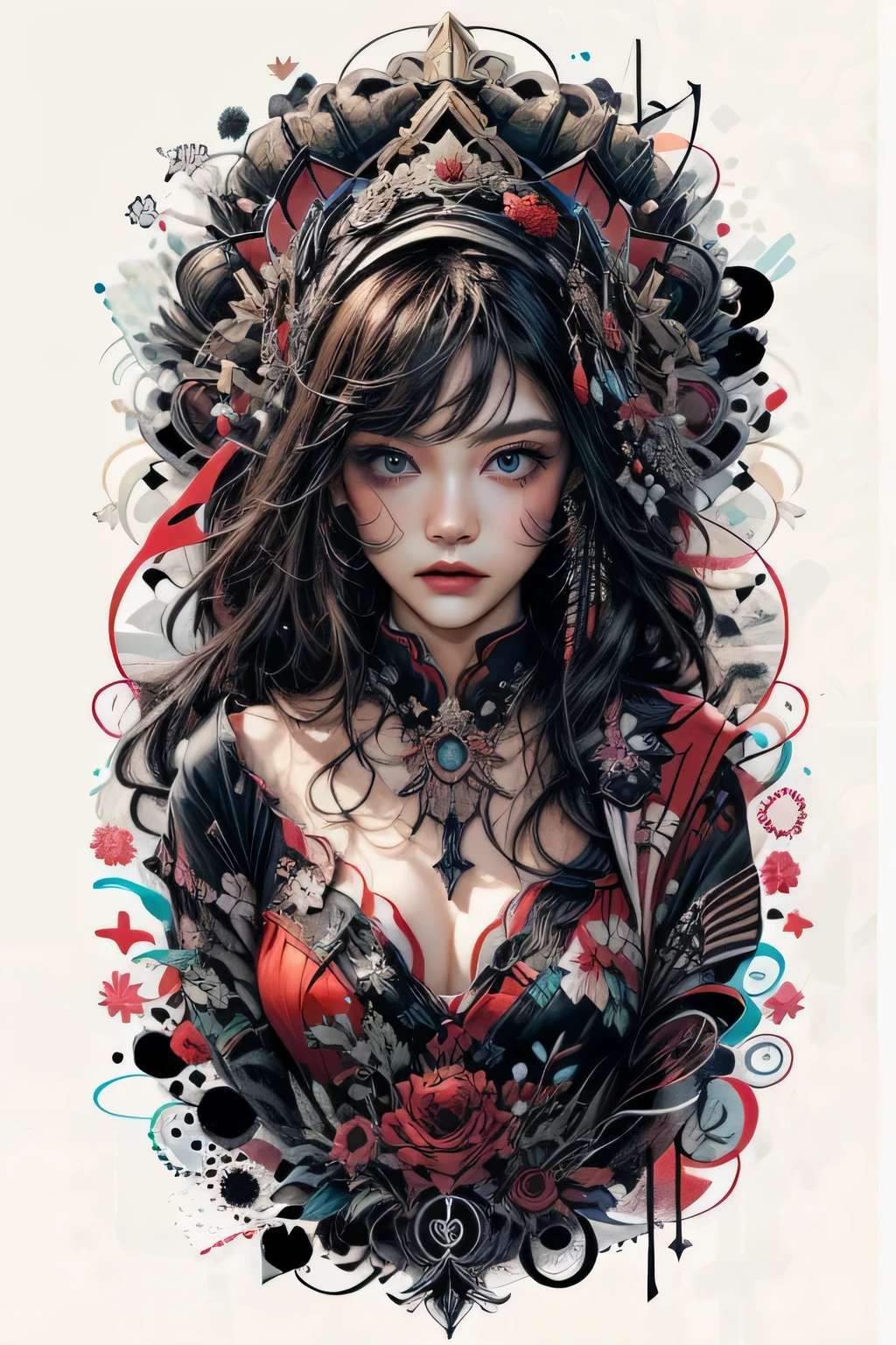 1woman wearing trendy clothes, in an abstract oil painting style, fashion show, The painting is ultra-high detailed and has a resolution of 8k, showcasing the best quality and craftsmanship. The background is colorful, with a touch of fog and smoky, creating a mysterious atmosphere.the city that never sleeps、oilcolor Touch,(a woman:1.2), , luminous design, vivit colours,spring lights,Artistic,azure, red (black pantyhose:1.1), black high heels, black short skirt