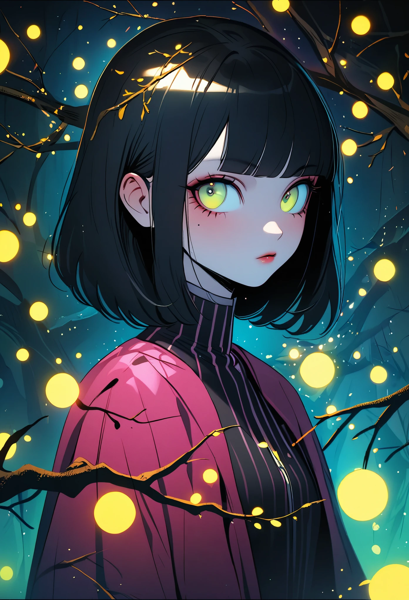 Kuvshinov between branches and fireflies, sandusha, fantasy art, (((Surrealism))), (Style-Glass)