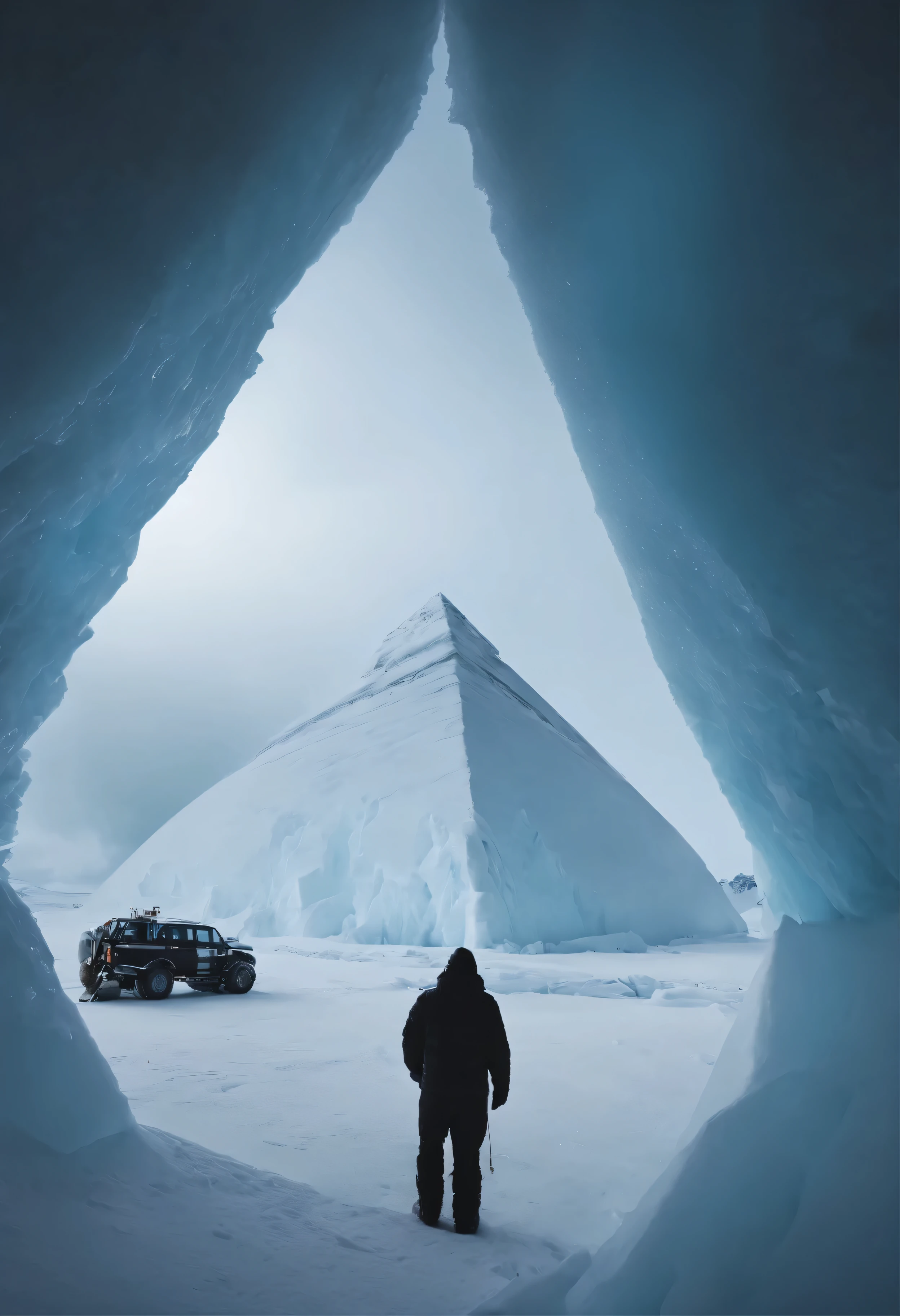 Antarctica、great composition、huge ice wall、Ice pyramid、Remains、spaceship、human、ice World、Ancient Remains、researcher、plant、wide entrance、