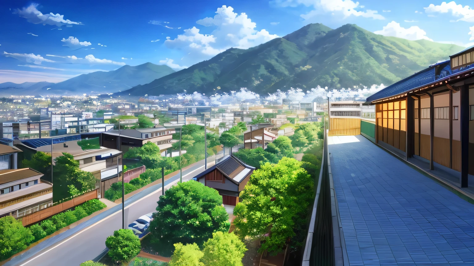 ultra high resolution,4k HD,illustration like anime background, a line drawing, residential area, Japan people's quarter, Japan street, house and road, sloping street, single street, Japan town, modern neighborhood, empty cityscape,Anime background art,High detail street,Estilo de Makoto Shinkai,Studio Ghibli Sunshine,beautiful anime scenes,beautiful anime scenery,Detailed landscapes