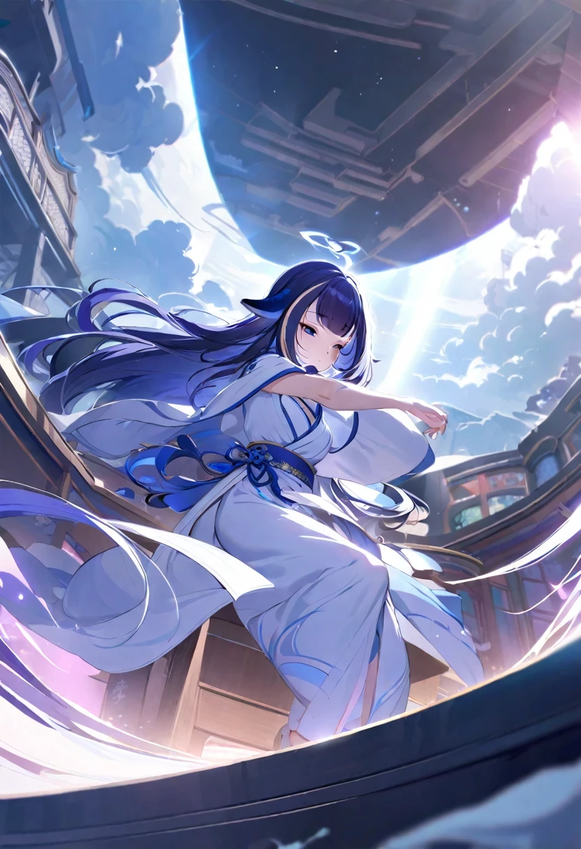 (((shylily))),UHD, anatomically correct, highres，dynamic lighting，art  stations，poster for，Volumetriclighting，Very detailed faces，4k wallpapers，Award-Awarded，(((1boys)))，long hair flowing，Dynamic perspective，white hanfu，White gauze flying，red waistband，Tradition Chinese Ink Painting，Surrounded by clouds，Ride a white dragon，faucet，White dragon horn，dynamic viewing angle，movie lighting，