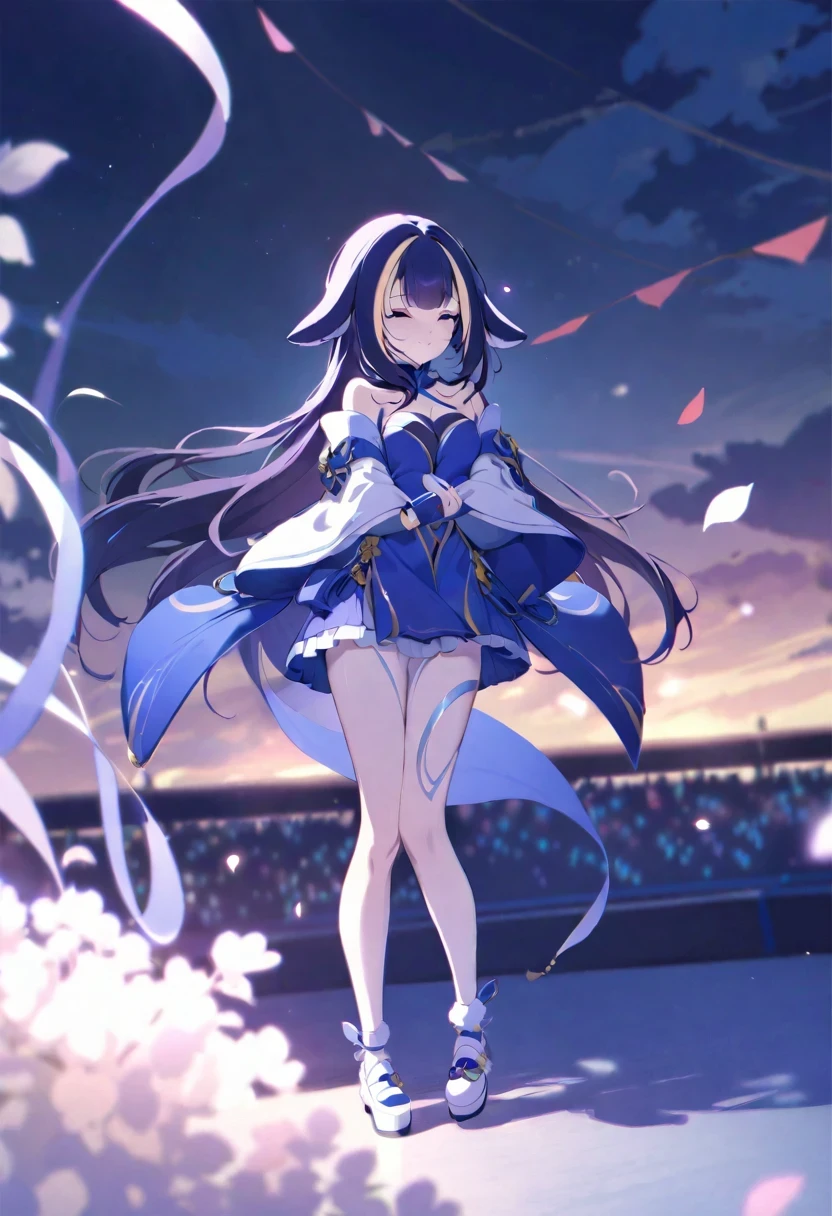 (((shylily))),(Masterpiece), (Excellent), (Extremely fine), Square, spectator, full body, Flowers, Streamers, Clouds,More details about the eyes,flickering eyes,