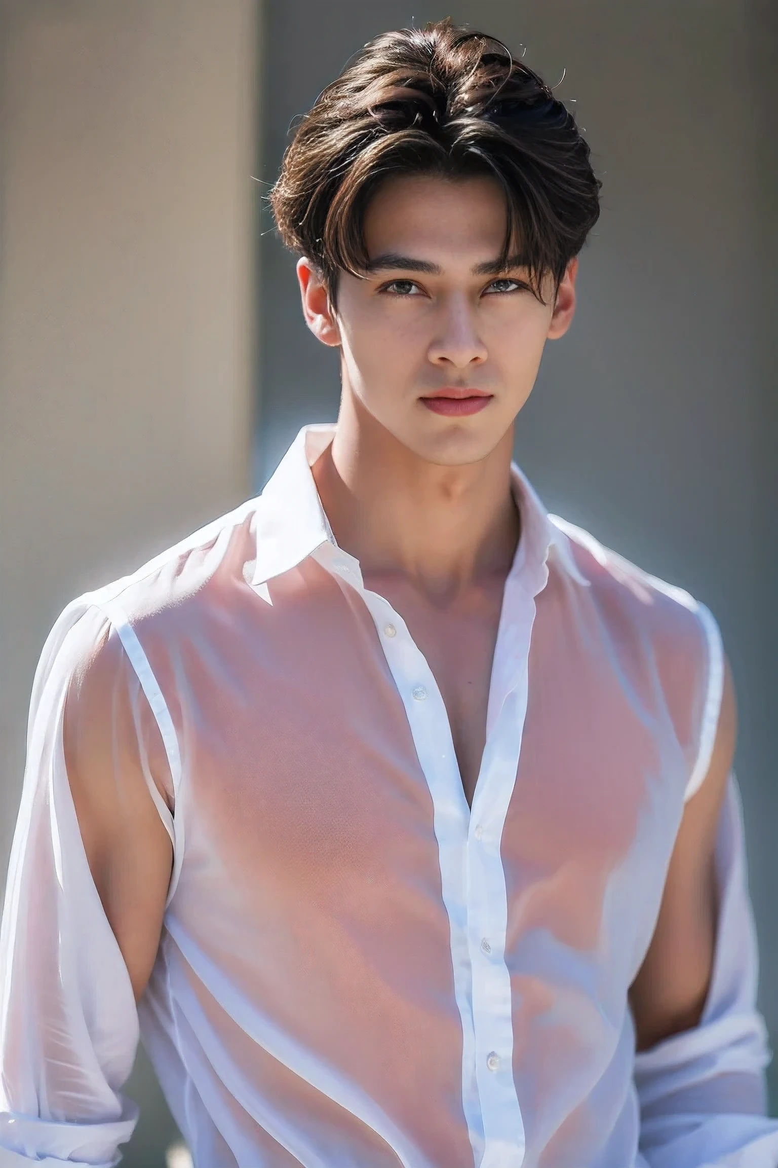 Realistic Photography, 8k ,Handsome Men ,Transparent Shirt