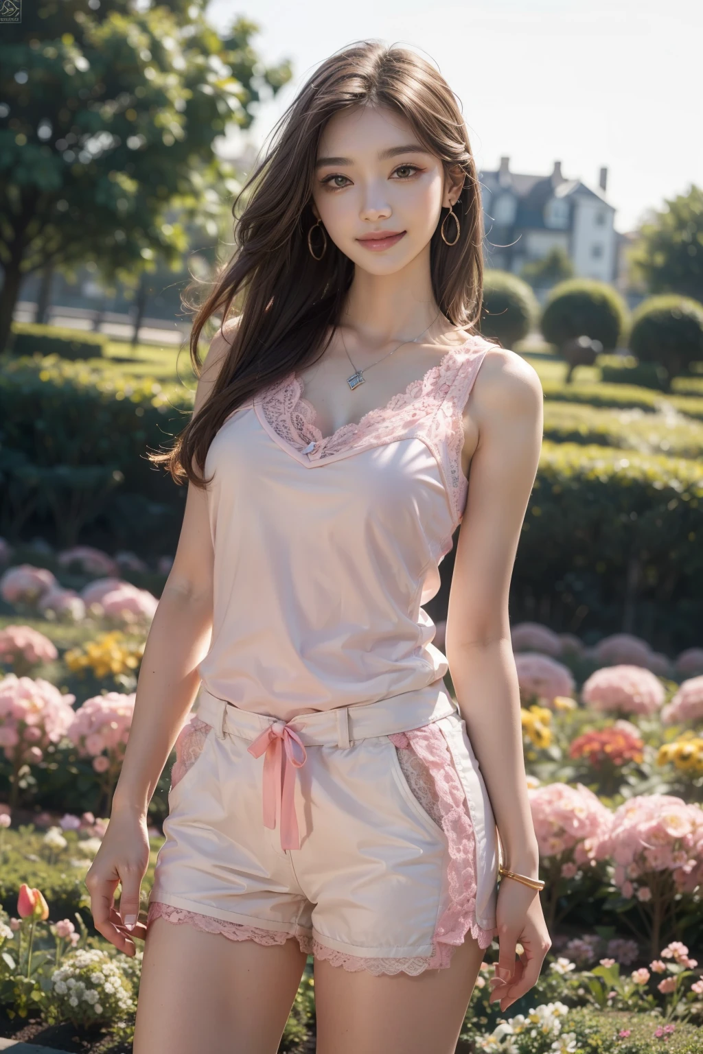 1girl,best quality,masterpiece,illustration,an extremely delicate and beautiful,CG,unity,8k wallpaper,Amazing,finely detail,masterpiece,official art,extremely detailed CG unity 8k wallpaper,incredibly absurdres,huge filesize,ultra-detailed,highres,extremely detailed,beautiful detailed girl,realistic,flower sea,(Bohemian_printed_top:1.4),(Flowy_maxi_skirt:1.3),(Layered_necklaces:1.2),, random cute pose , shy smile 