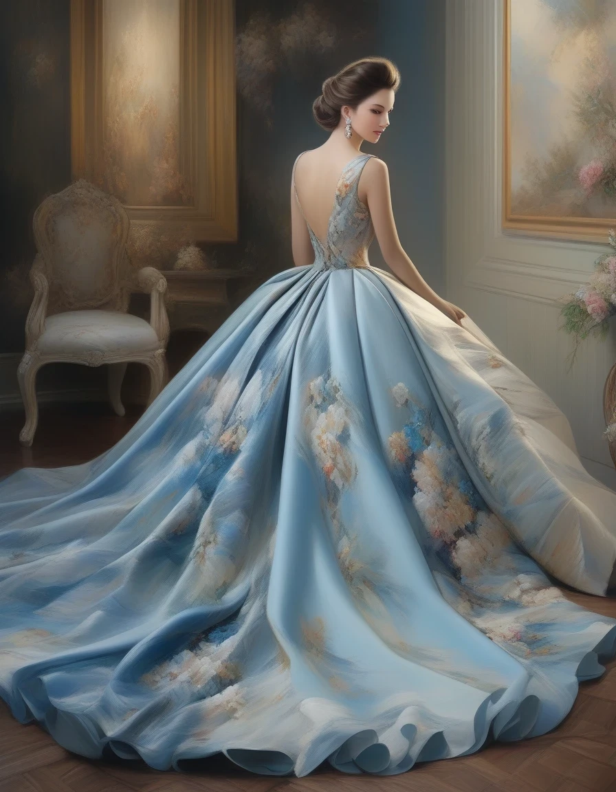 in style of oil painting artwork, a dress, full body, beautiful detailed