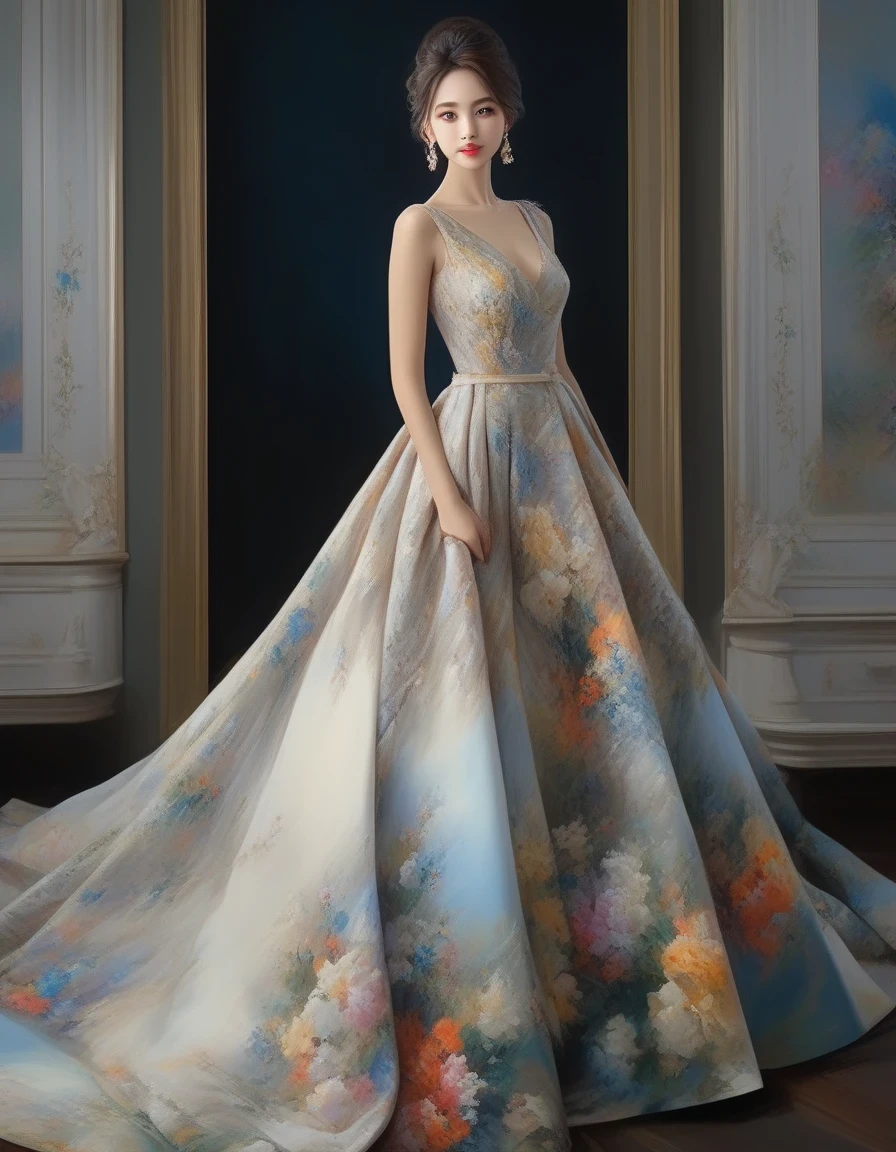 in style of oil painting artwork, a dress, full body, beautiful detailed