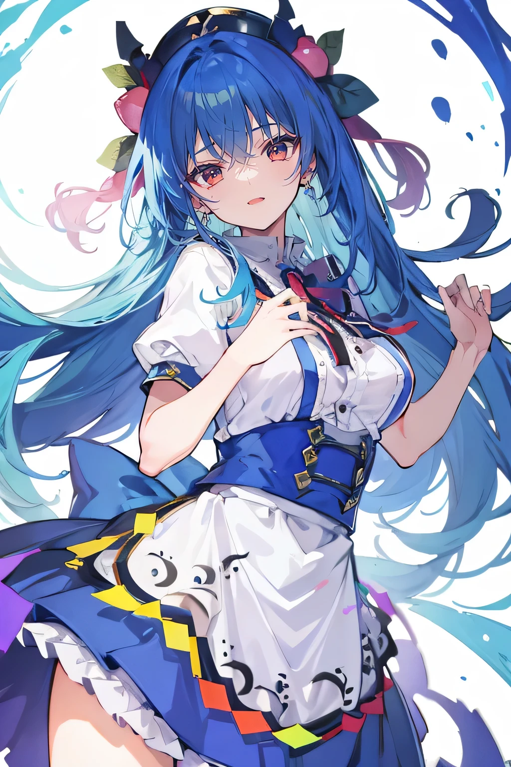 (masterpiece),best quality, expressive eyes, perfect face, 1girl,
Big breasts, H cup, Good breasts, Put your hands on your waist,fair, Gorgeous,Japanese cartoons,girl,lola,Hina Angel, blue hair, blue haired,tent , tent chest, tent breast, floating clothes,Grab your waist, Grab your waist