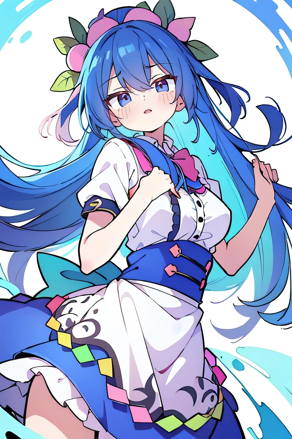 (masterpiece),best quality, expressive eyes, perfect face, 1girl,
Big breasts, H cup, Good breasts, Put your hands on your waist,fair, Gorgeous,Japanese cartoons,girl,lola,Hina Angel, blue hair, blue haired,tent , tent chest, tent breast, floating clothes,Grab your waist, Grab your waist