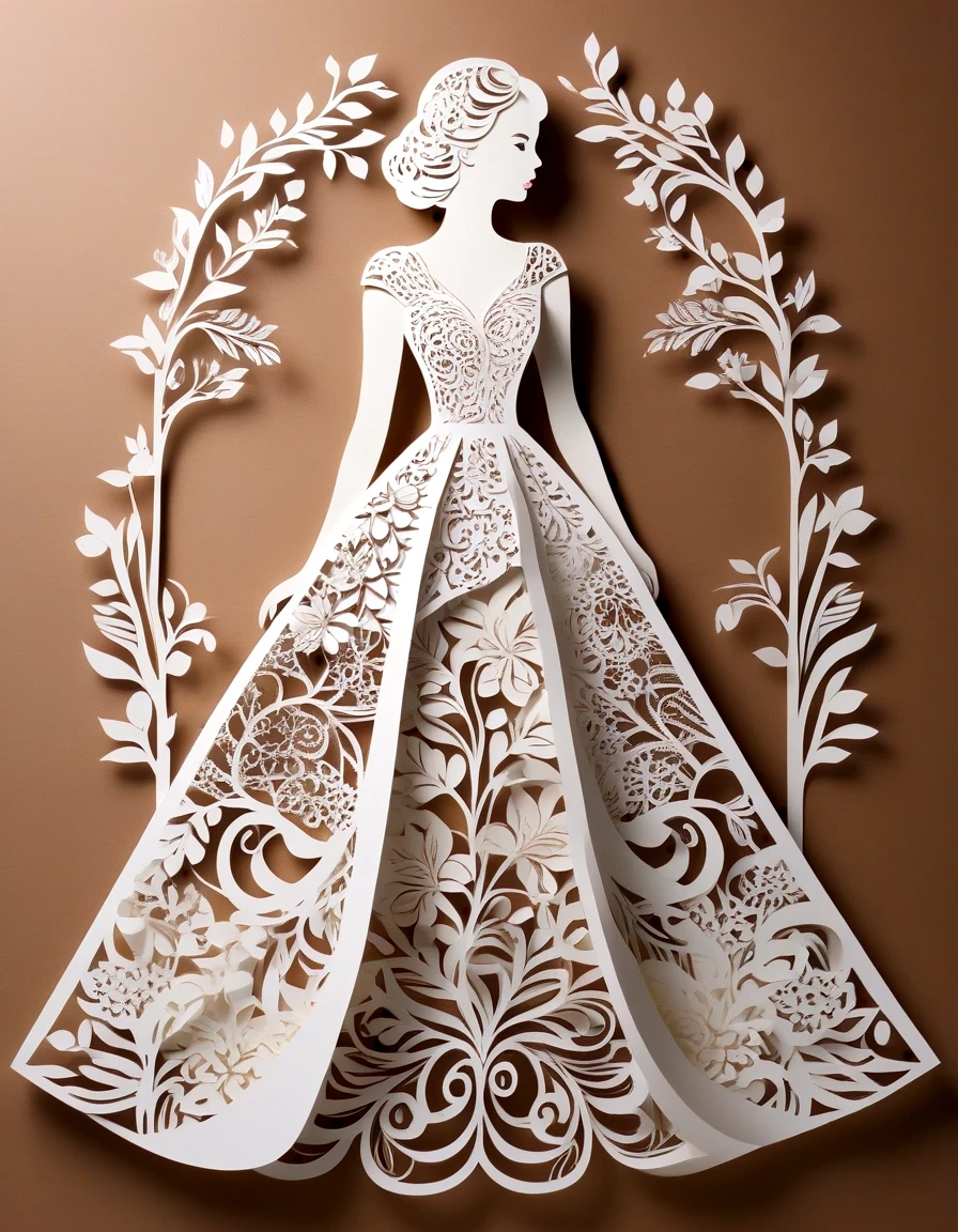 in style of papercutting artwork, a dress, full body, beautiful detailed