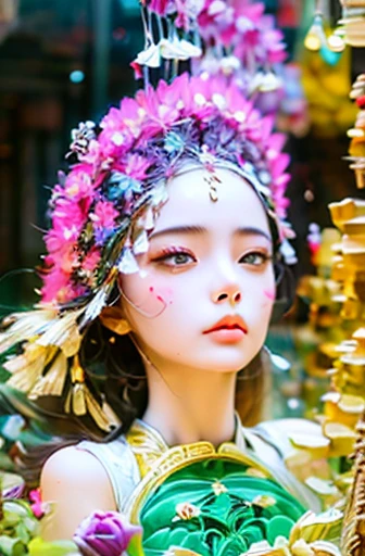 best quality, masterpiece, high resolution, a girl, cheongsam, headgear, necklace, jewelry, pretty face, above_Body, Tyndall effect, lifelike, dark studio, edge lighting, two-tone lighting, (HD skin: 1.2), 8K uhd, DSLR camera, soft light, high quality, Volumetric lighting, frank, photography, High resolution, 4K, 8K, Bokeh,