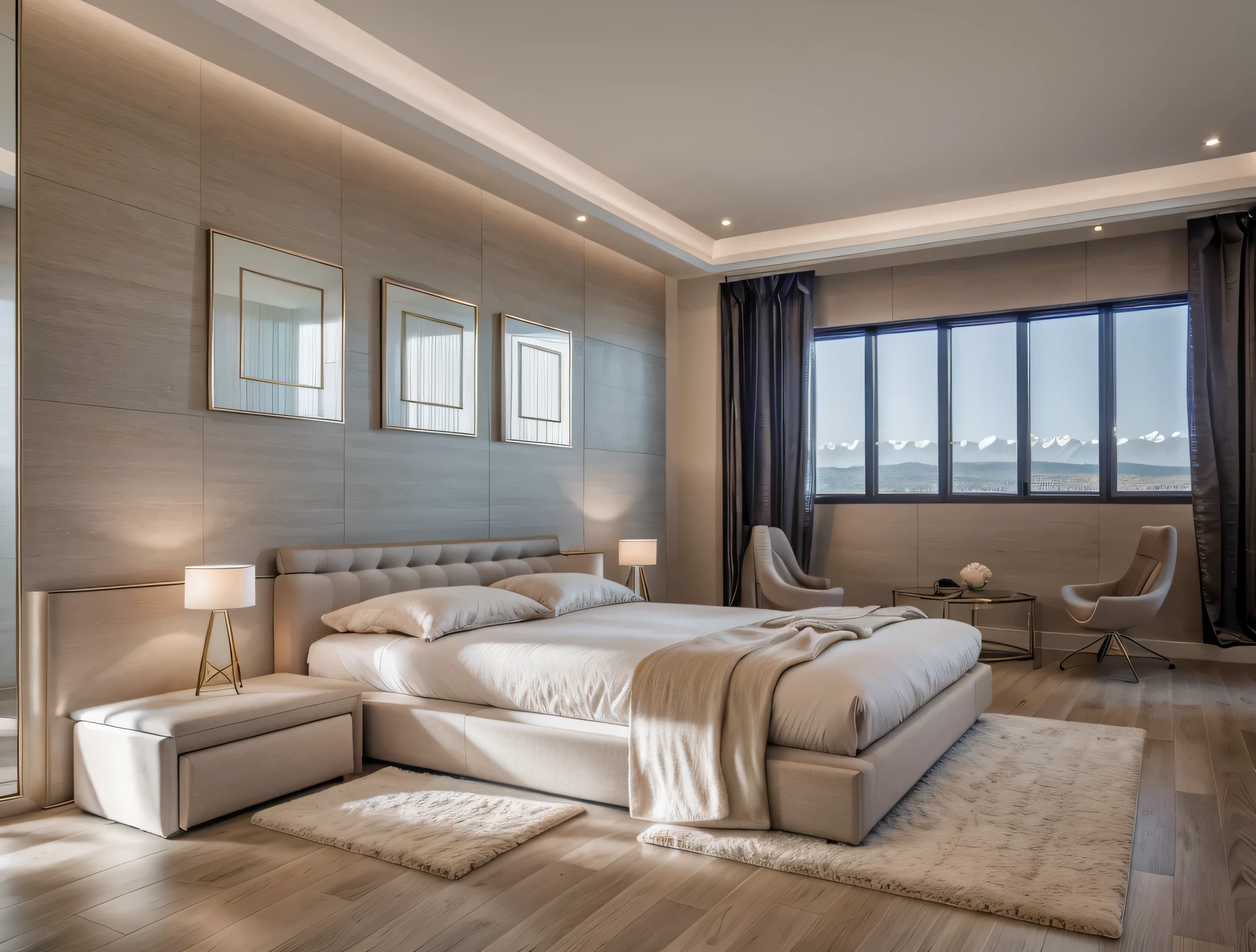 bedroom interior, luxury bedroom, (realistic:1.2), Raw photo,Masterpiece, high quality, best quality, authentic, super detail,