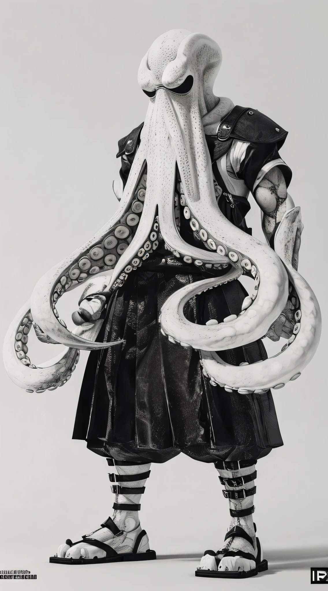 (best quality, masterpiece:1.2), Octopus Man，Human body，Tall stature，Full body standing，CG image，3D
