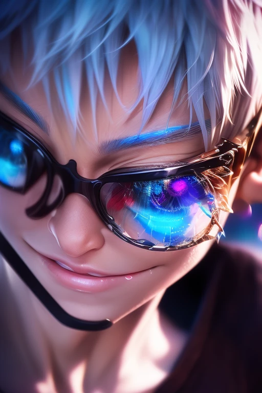 masterpiece, best quality, (extremely detailed CG unity 8k wallpaper, masterpiece, best quality, ultra-detailed, best shadow), (detailed background), (beautiful detailed face, beautiful detailed eyes), High contrast, (best illumination, an extremely delicate and beautiful),1girl,((colourful paint splashes on transparent background, dulux,)), ((caustic)), dynamic angle,beautiful detailed glow,full body, , realistic anime 3 d style, seductive anime boy, anime realism style, attractive anime boy,beautiful alluring anime men, looking gojo satoru , ((gojo satoru)) gojo satoru of Jujutsu Kaisen, whole body staring at camera. black round glass.