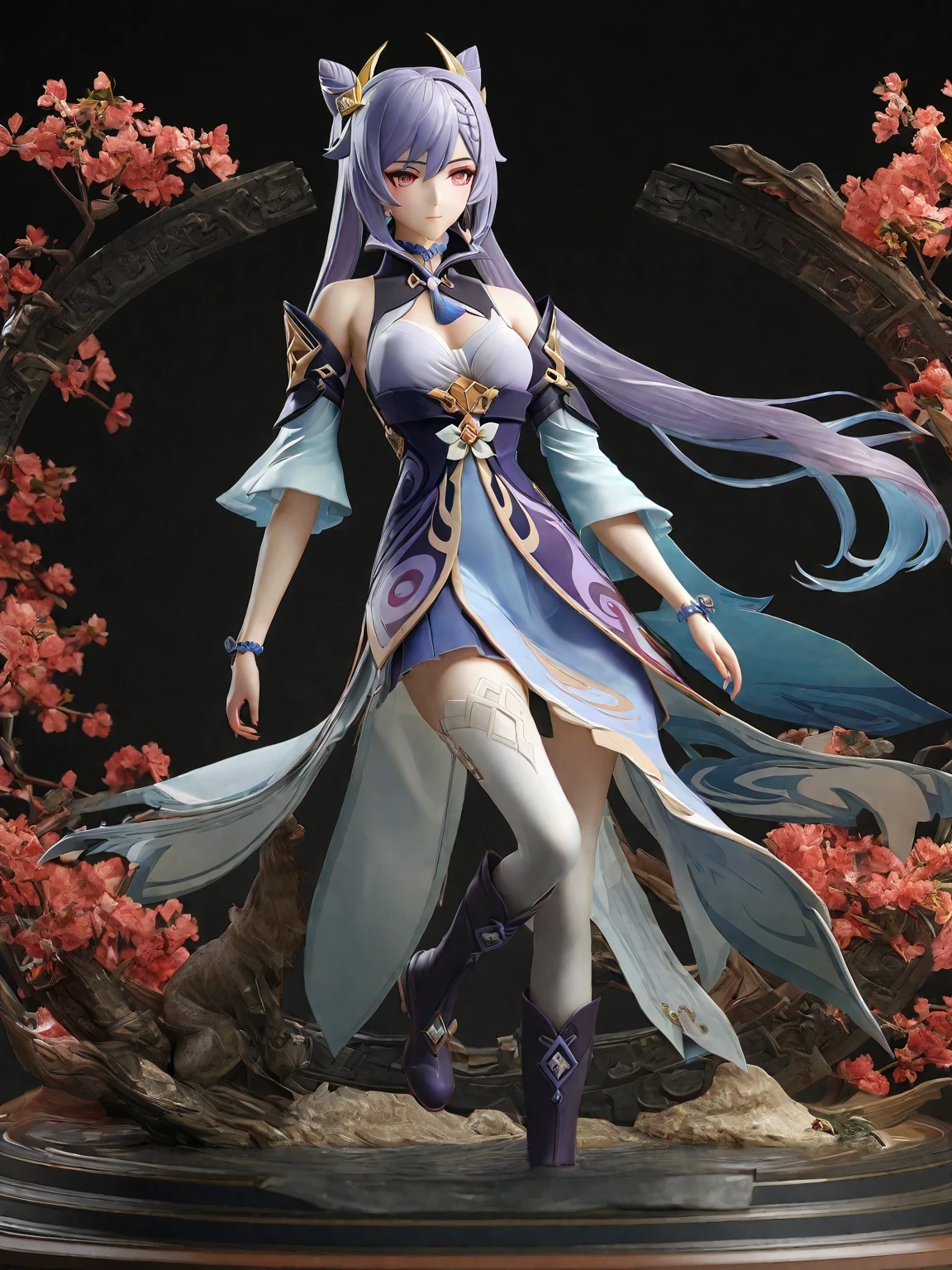 diy17,Highest quality, ultra-high definition, masterpieces, 8k, realistic, anime styled, 3d render,araffe statue of a woman with blue hair and a blue dress, keqing from genshin impact, 3 d render character art 8 k, 8k high quality detailed art, zhongli from genshin impact, anime figurine, ( highly detailed figure ), anime highly detailed, game cg, 8k octae render photo, super highly detailed