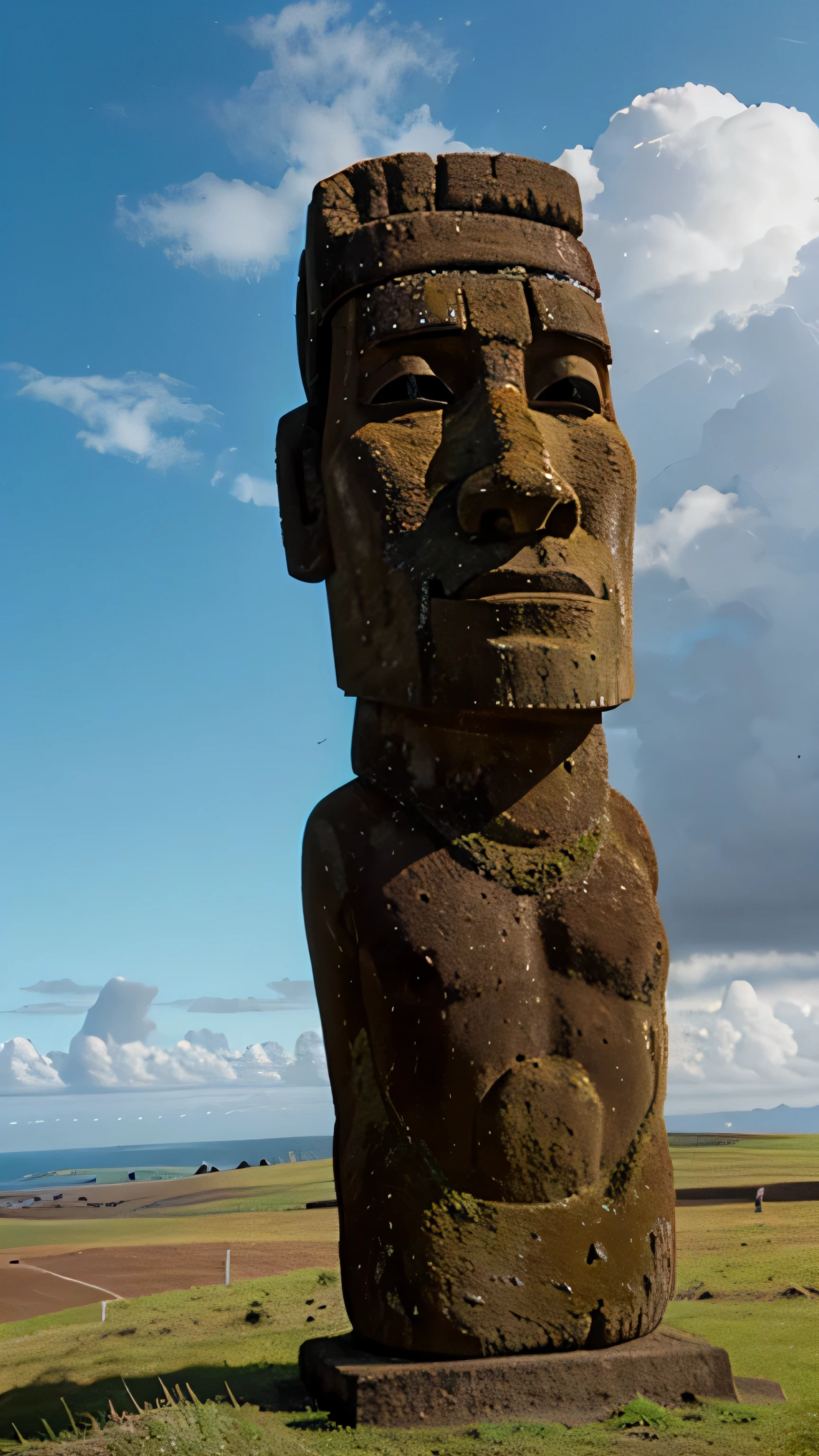 easter island and moai statues on the hillsides, 8k, high quality, super detail object