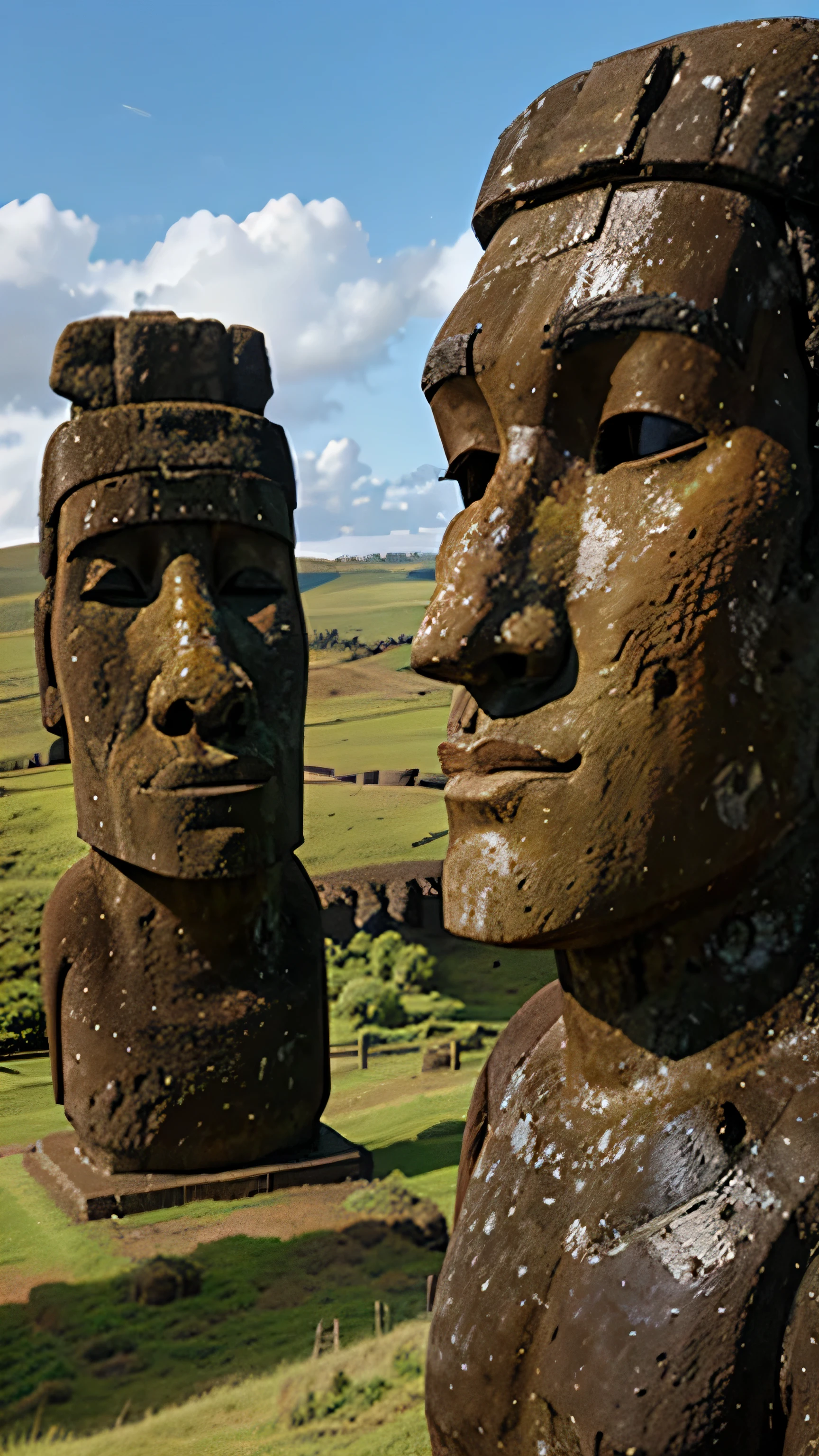 easter island and moai statues on the hillsides, 8k, high quality, super detail object
