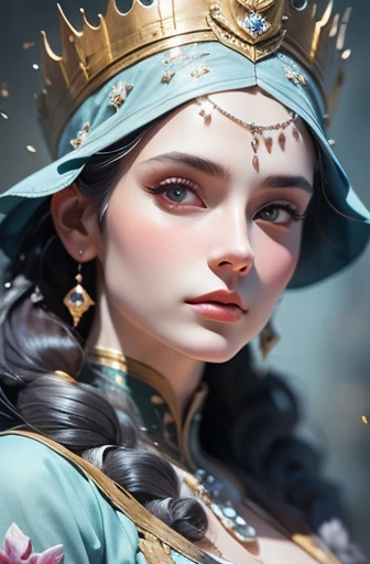 Ethereal goddess portrait, complex, elegant, Very detailed, number, art station, concept art, Smooth, sharp focus, illustration, Artgerm and Greg Rutkowski and art by Alphonse Mucha and William - Adolphe Bouguereau and Stephanie Lowe , epic royal background, large royal untrimmed crown, royal jewelry, , nature, panoramic, Symmetrical, Greg Rutkoski, Charlie Bowwater, bipur, Unreal 5, surreal, dynamic lighting, fantasy art  