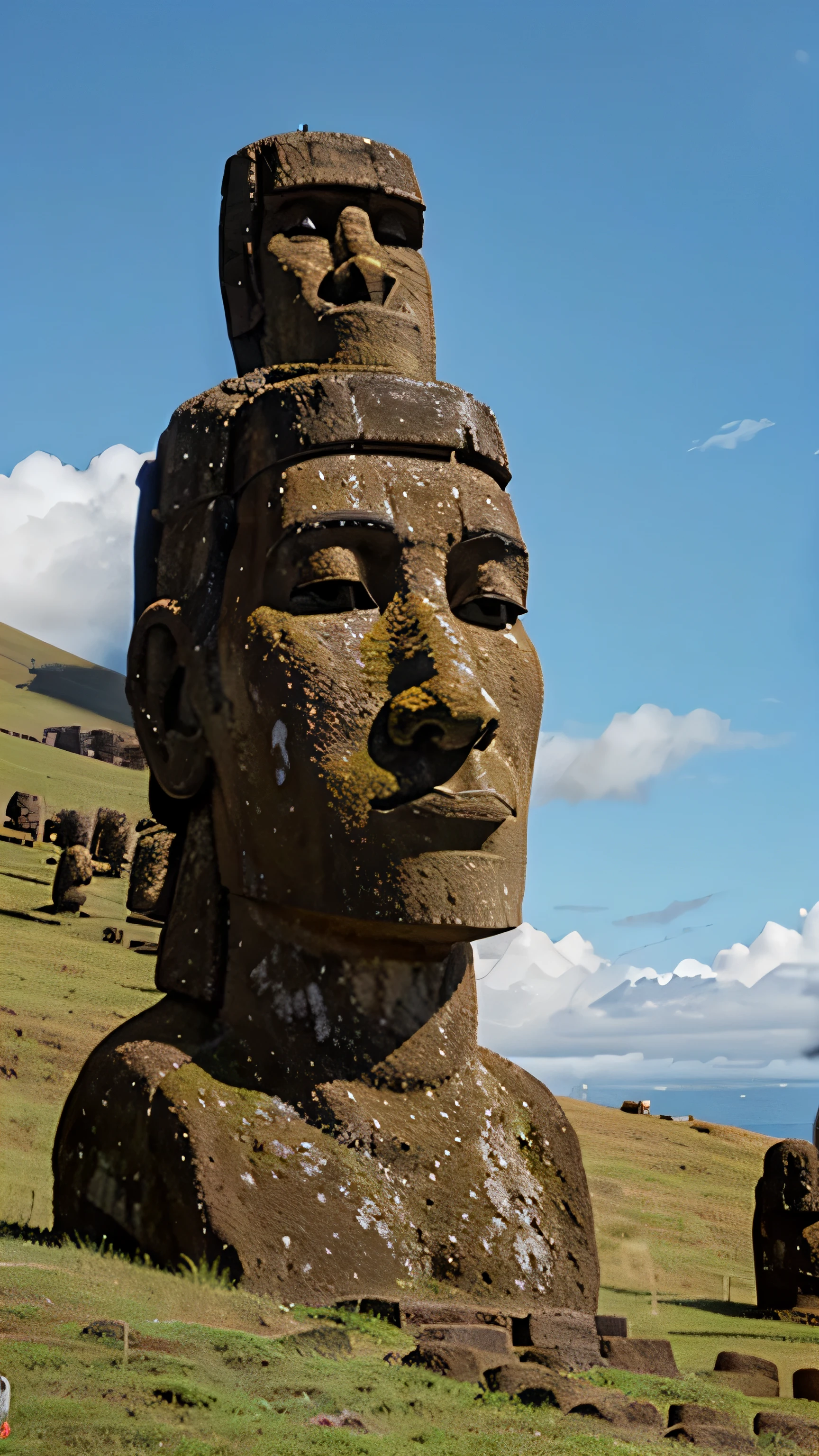 easter island and moai statues on the hillsides, 8k, high quality, super detail object