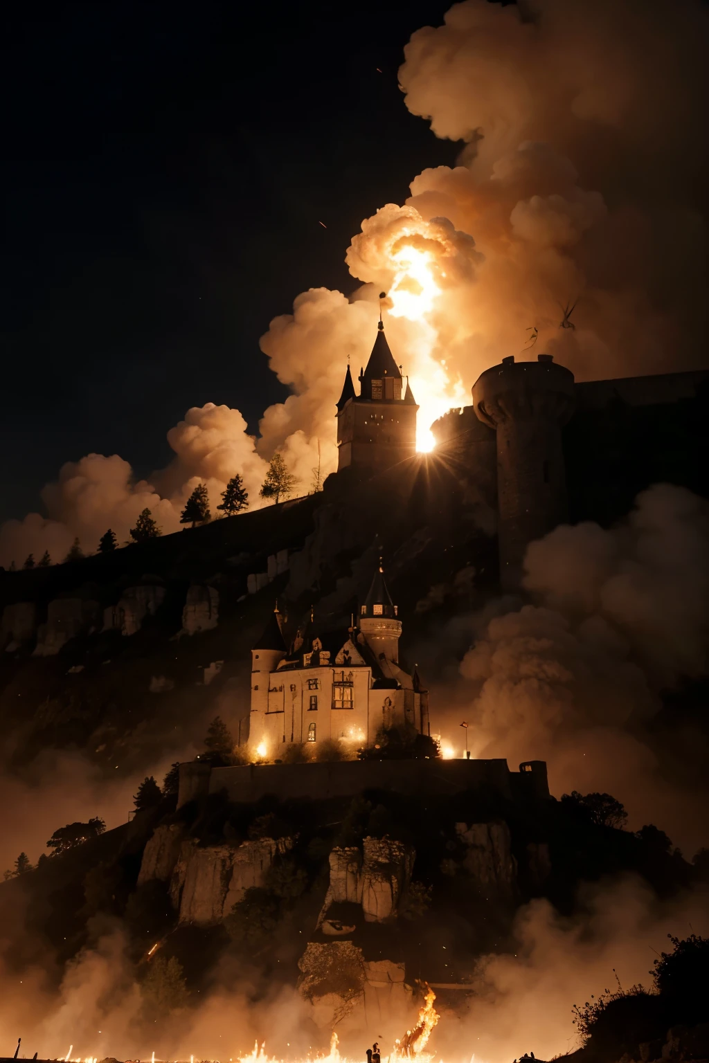 A castle/fortress on a fire background