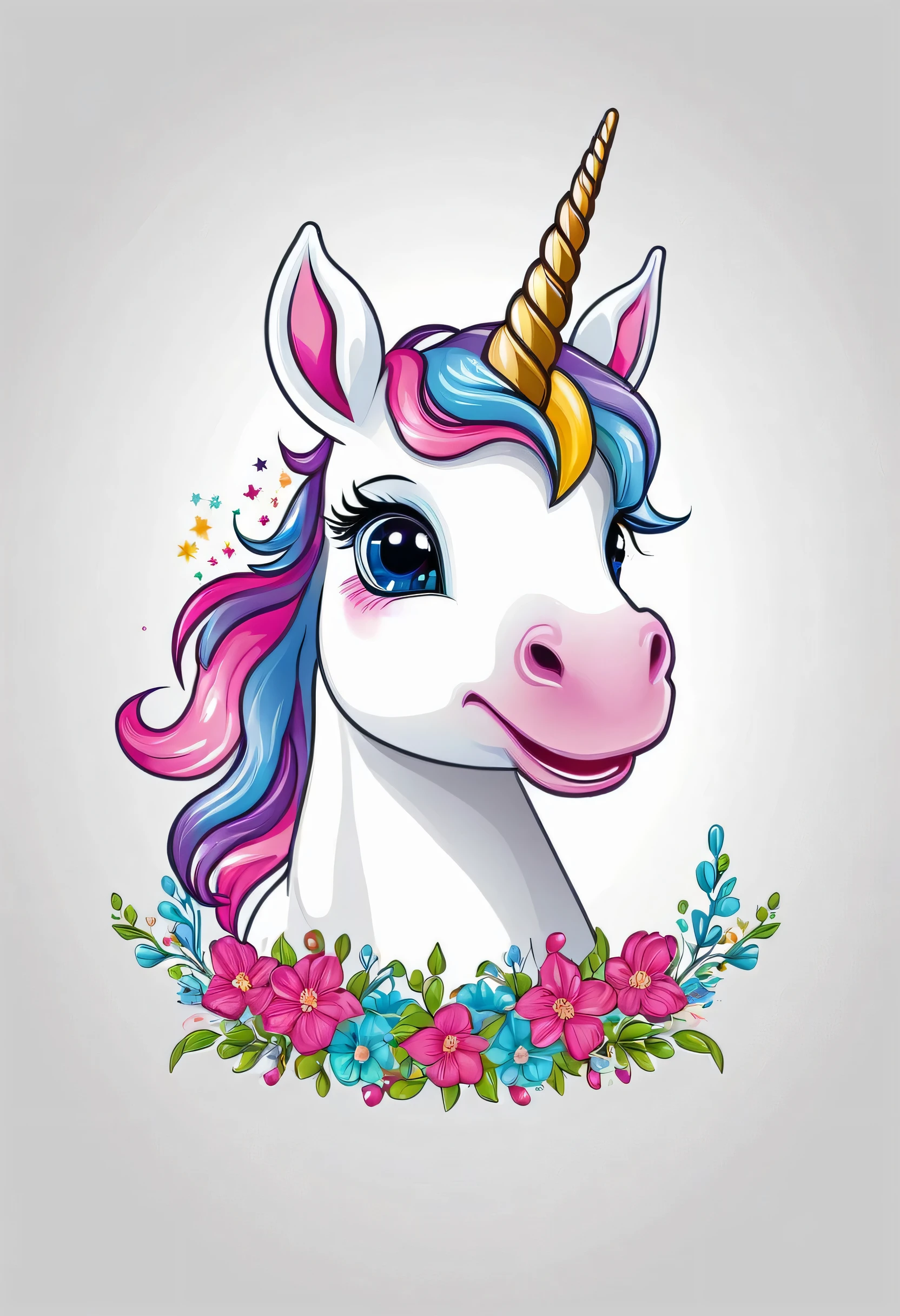 (Best quality)), ((Meisterwerk)) a vector graphic for a t-shirt design of a cute unicorn that is cute. background white.