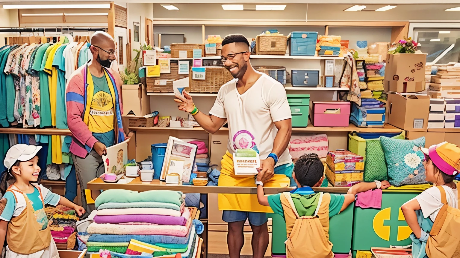 a person donating their unused belongings to a charity,spreading joy through giving,helping those in need,caring for the community,kind-hearted person,grateful recipient of the donations,huge piles of clothes and household items,bright and welcoming charity shop,organized shelves stacked with various items,friendly volunteers assisting with the donations,sustainable and eco-friendly practices,smiling faces of the people involved,generosity and compassion towards others,beautifully arranged displays of second-hand items,a sense of purpose and fulfillment,lots of people gathered together for a good cause,expressing gratitude and appreciation for the act of giving,variety of objects being donated,filled with hope and positive energy,overflowing goodness and abundance in the act of giving,bringing joy and happiness to someone in need,a heartwarming scene of community engagement and support,the power of small actions to make a big difference,charitable act that creates a ripple effect,changing lives through acts of kindness,acts of giving that transcend material possessions,creating a brighter future through donations,strong sense of unity and togetherness,cultivating a spirit of empathy and connection,collaborative efforts to create positive change,bright colors and uplifting atmosphere,inspiring others to follow suit and give back,spreading warmth and love through sharing,transforming lives through the act of donation.