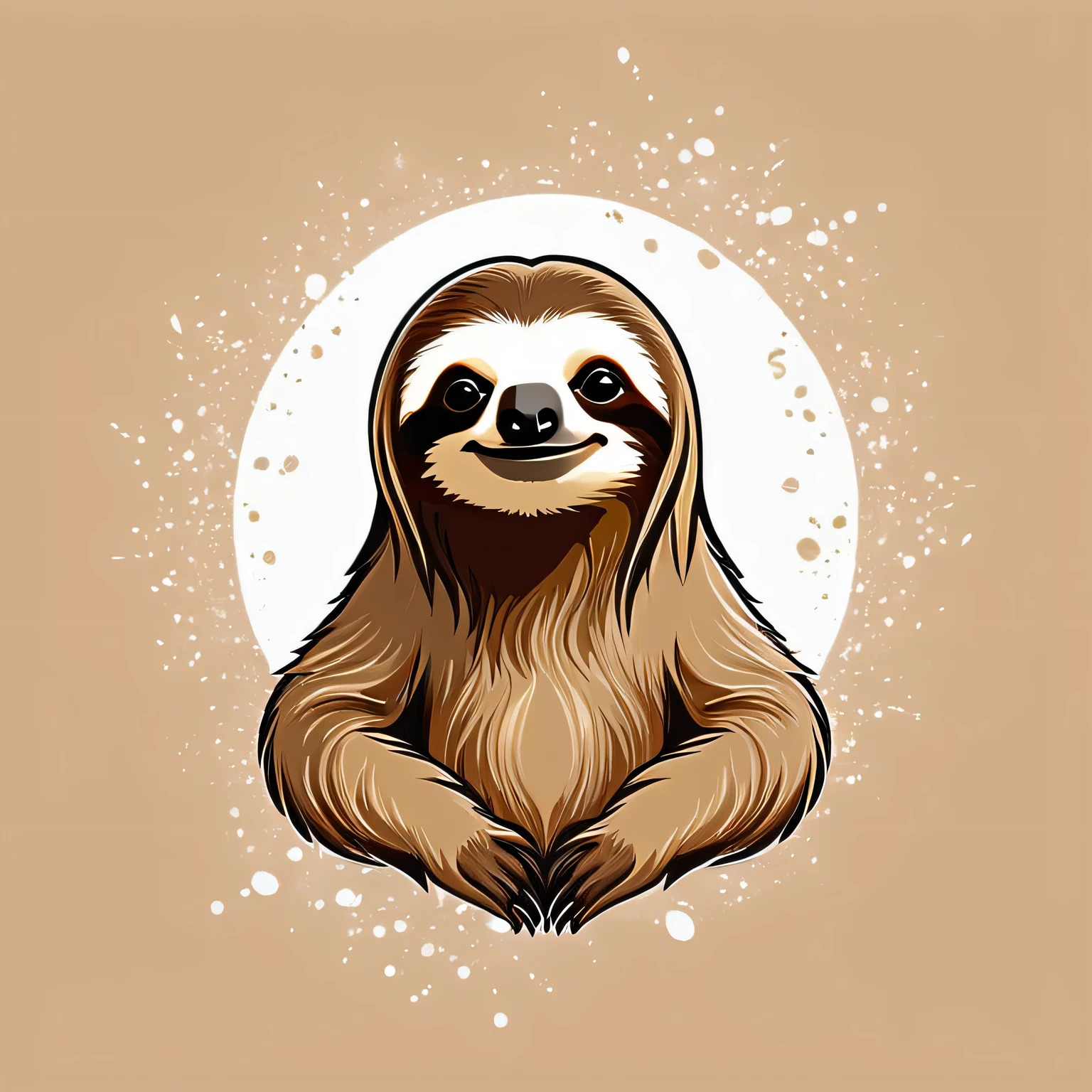 (Best quality)), ((Meisterwerk)) a simple vector graphic for a t-shirt design of a cute sloth in light brown that is cute. background white