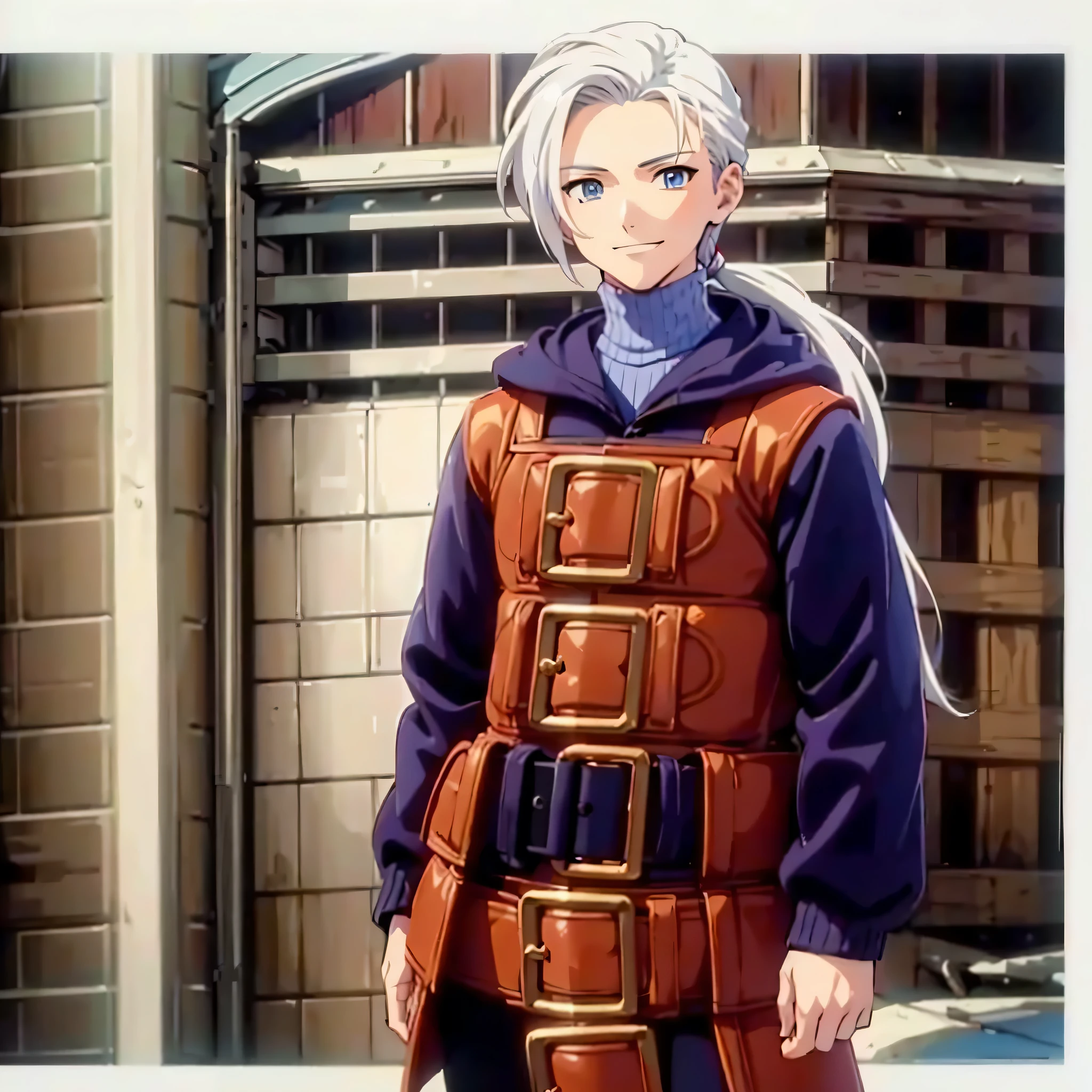 (masterpiece, best quality:1.2,pure white background,2d,2d anime), 1boy, solo,luneth \(final fantasy\), Repaint with anime coloring、Do not change details or composition、Eye color is gray、The expression is a smile