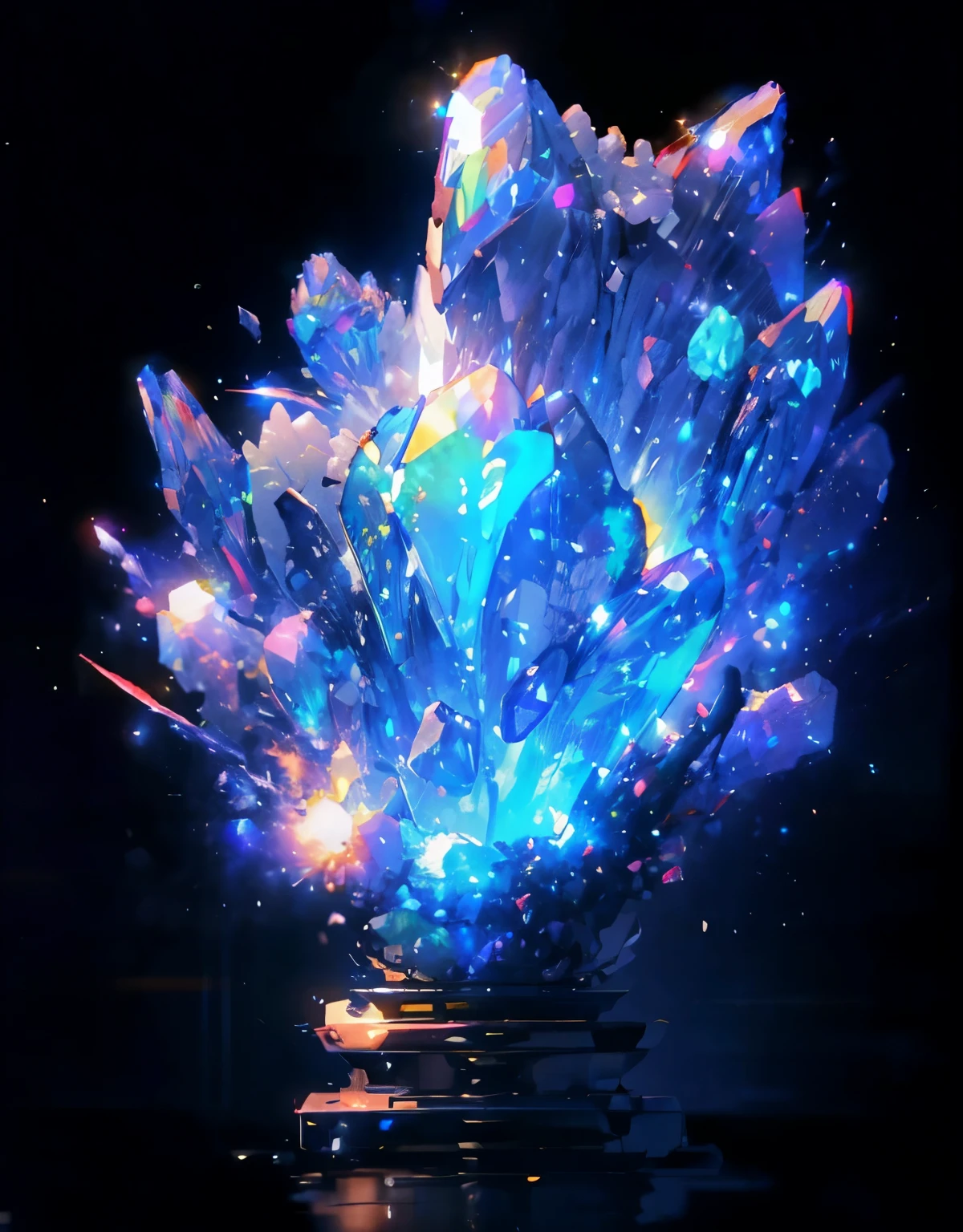 {{masterpiece, best quality, Extremely detailed CG, unified 8k wallpaper, movie lighting, }}, （Pure black background），crystal shard，A little bit of light，Tyndall effect，（Brilliant Six Ling Cylinder Gem Minerals）