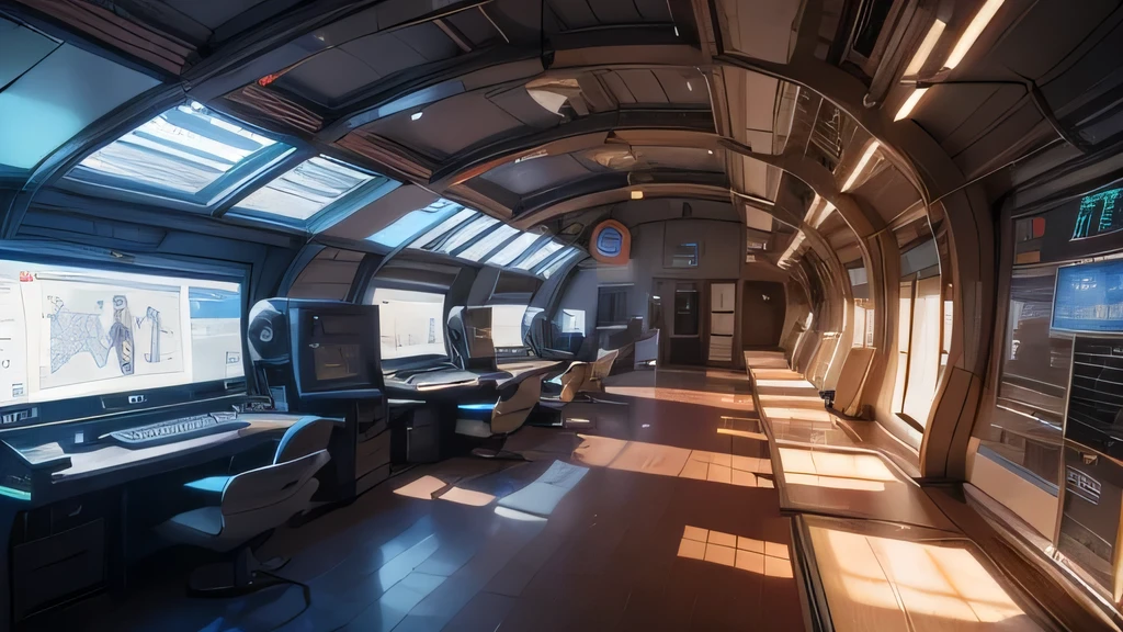 Act as an professional 3d environment designer and design a futuristic space station interior environment for a 3d game scene at realistic image 8k resolution best quality in jpeg format the space station features a sleek, angular design with clean lines and sharp edges, giving it a futuristic and advanced appearance. Geometric shapes such as triangles, hexagons, and
octagons are prominently used in the architecture, conveying a sense of modernity and technological sophistication.Neon lights and glowing accents are scattered throughout the station,
casting a vibrant and futuristic glow across the interior.These lights may be used to highlight key areas, pathways, or structural elements, enhancing navigation and adding visual
interest to the space station's interior.The space station is equipped with advanced technological features such as holographic displays, energy shields, and anti-gravity systems.
Holographic interfaces and touchscreens are integrated into control panels and consoles, allowing crew members to interact with the station's systems and interfaces seamlessly.