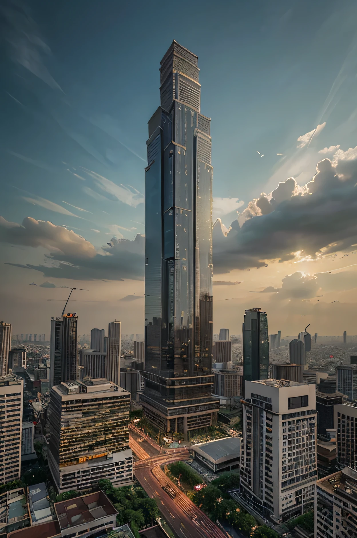 4k, realistic, very detailed, wide angle lens, Bangkok, Lively, measure, tall building, concept art, (No characters appear.), realistic lighting, Epic Elements, spread, (Masterpiece, best quality), Super HD, 32k --v 6