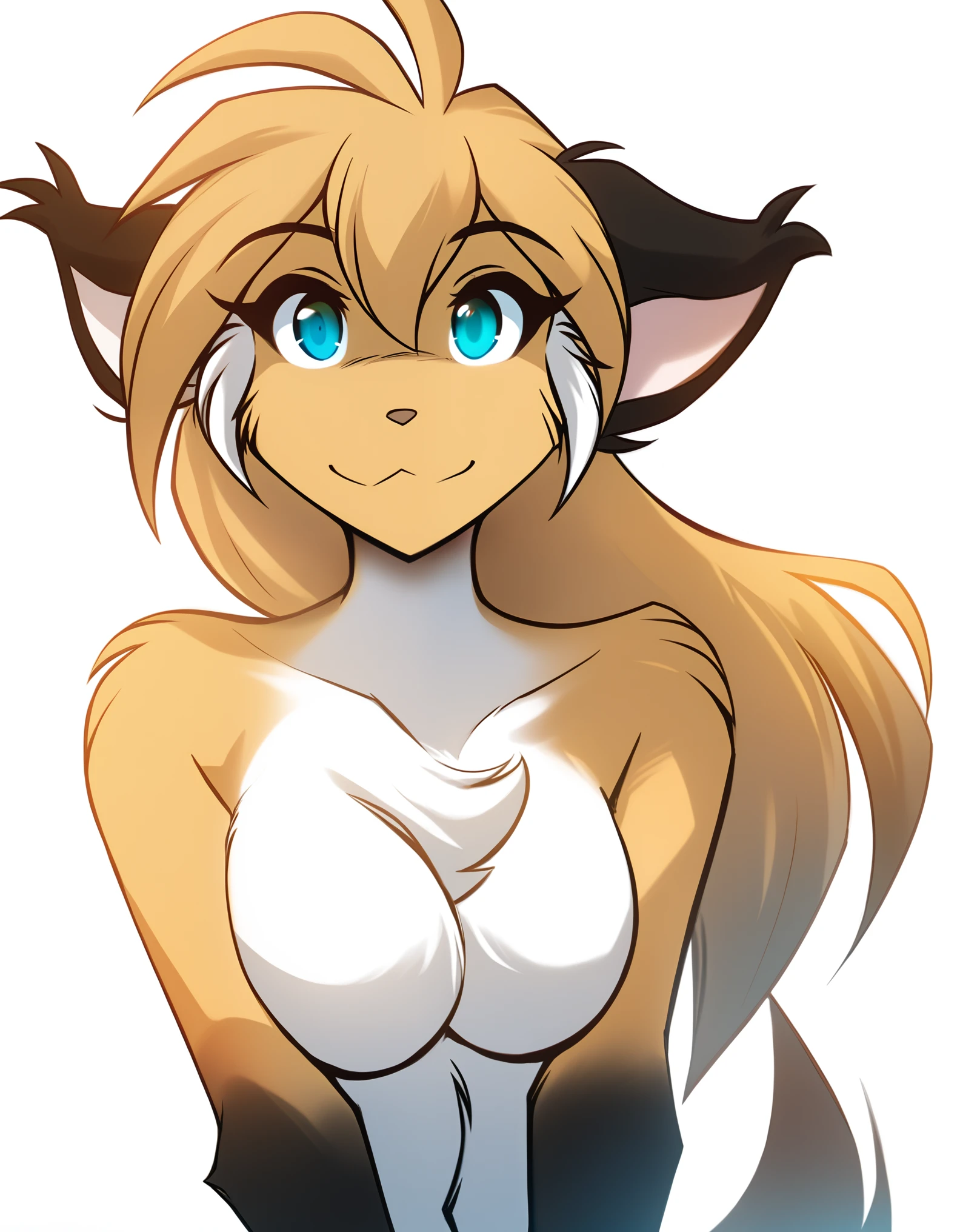 solo, tkmike, keidran, mammal, pantherine, mike_(twokinds) , mike_twokinds, twokinds, white background, white_background, female, breasts, teal eyes, multicolored_fur, multicolored_body, orange_body, orange_fur, black_body, black_fur