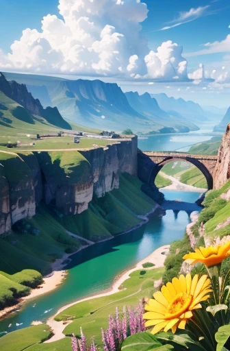 masterpiece, best quality, high quality, Extremely detailed CG unified 8k wallpaper, landscape, outdoor, Sky, cloud, Sky, no humans, Mountain, landscape, water, Tree, blue Sky, waterfall, cliff, nature, lake, river , cloudy skies, Award-winning photography, Bokeh, depth of field, high dynamic range, bloom, Color difference, photorealism, Very detailed, Popular topics on ArtStation, Trending on CGSociety, complex, high detail, dramatic, midway art