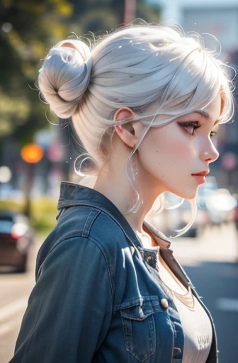 white hair, girl, Profile picture, blue eyes