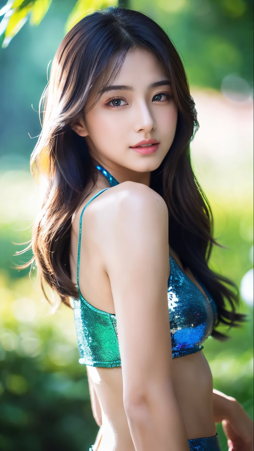 (gravure、masterpiece、professional photography、High resolution、high quality)、(perfect beautiful girl、perfect beauty、perfect anatomy、beautiful edges、beautiful skin)、nature、Mysterious、woman with aura、sparkle in the eyes、